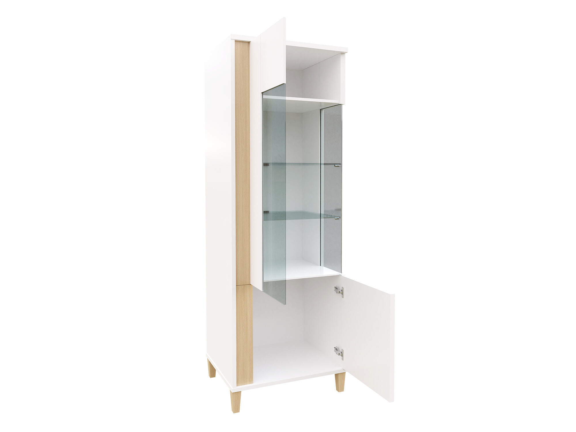 Bookcase Florem (White + Glossy white + Light wood)