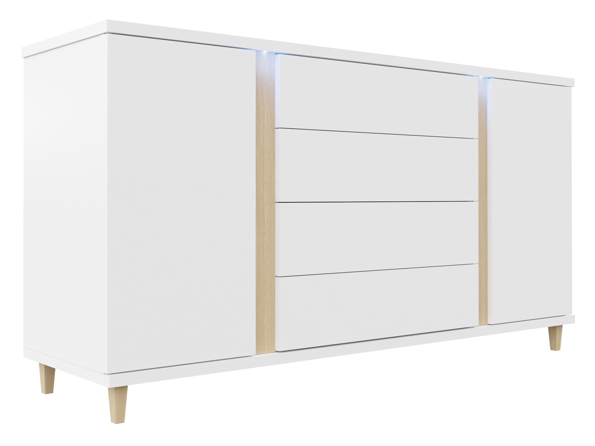 Chest of drawers Florem (White + Glossy white + Light wood)