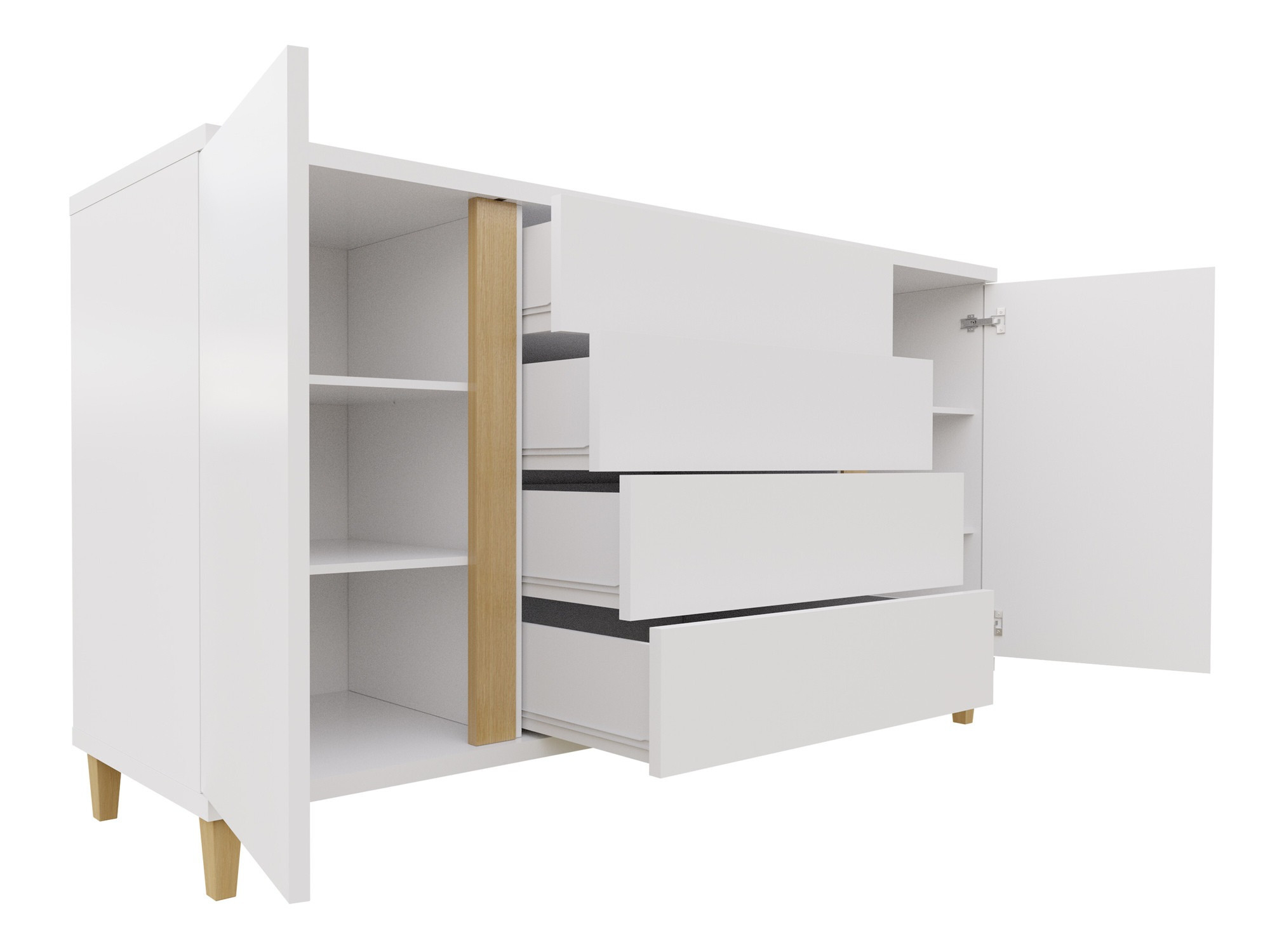 Chest of drawers Florem (White + Glossy white + Light wood)