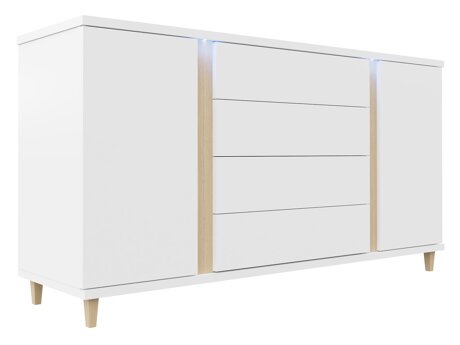 Chest of drawers Livseri 103 (White + Glossy white + Light wood)