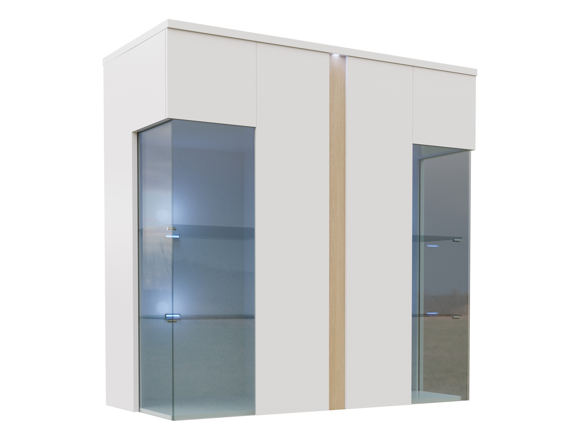 Sideboard Florem III (White + Glossy white + Light wood)