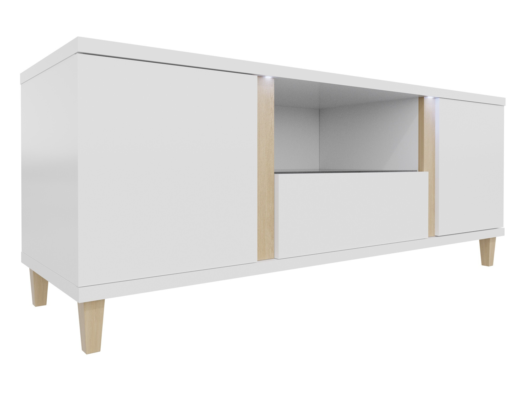 TV stand Florem (White + Glossy white + Light wood)