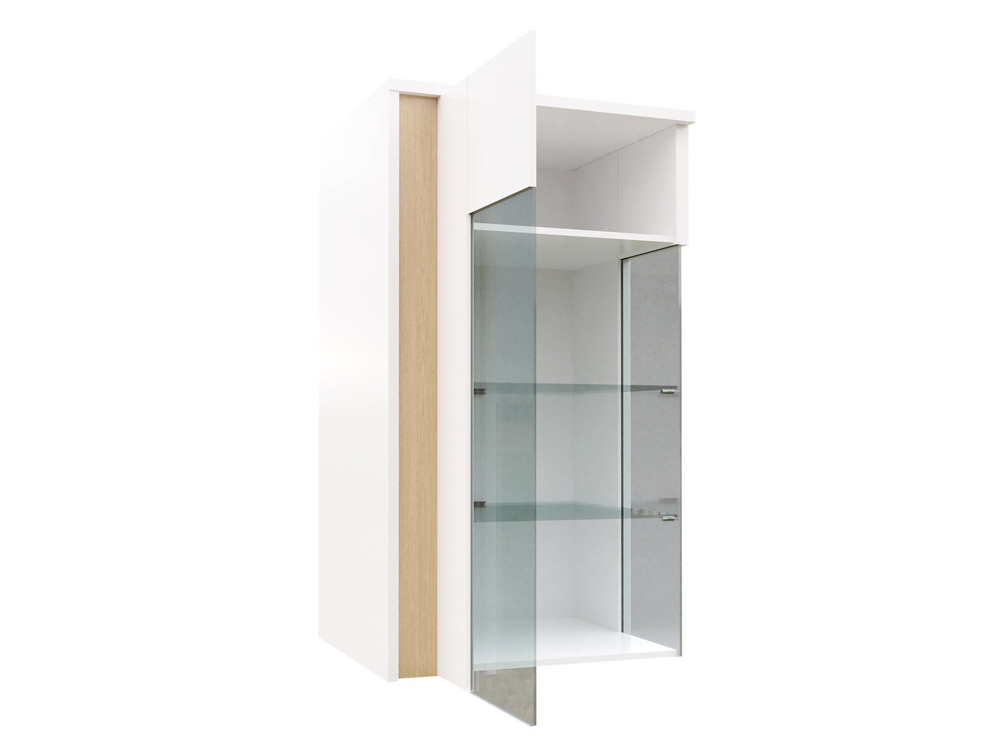 Wall cabinet Florem (White + Glossy white + Light wood)