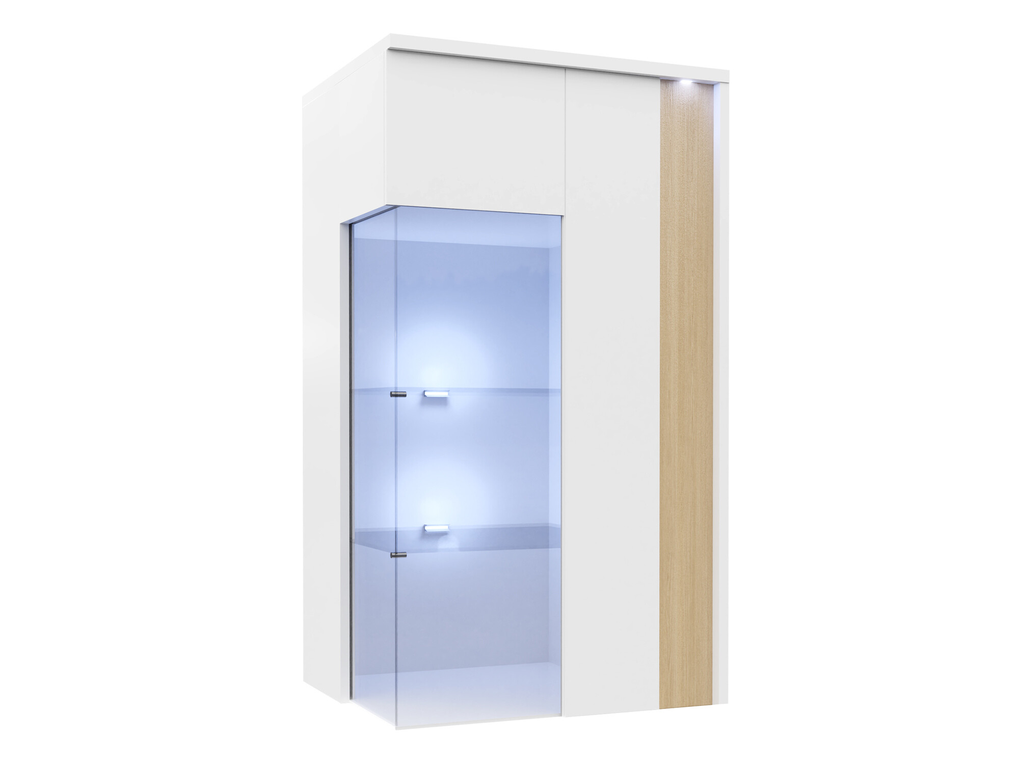 Wall cabinet Livseri 106 (White + Glossy white + Light wood)