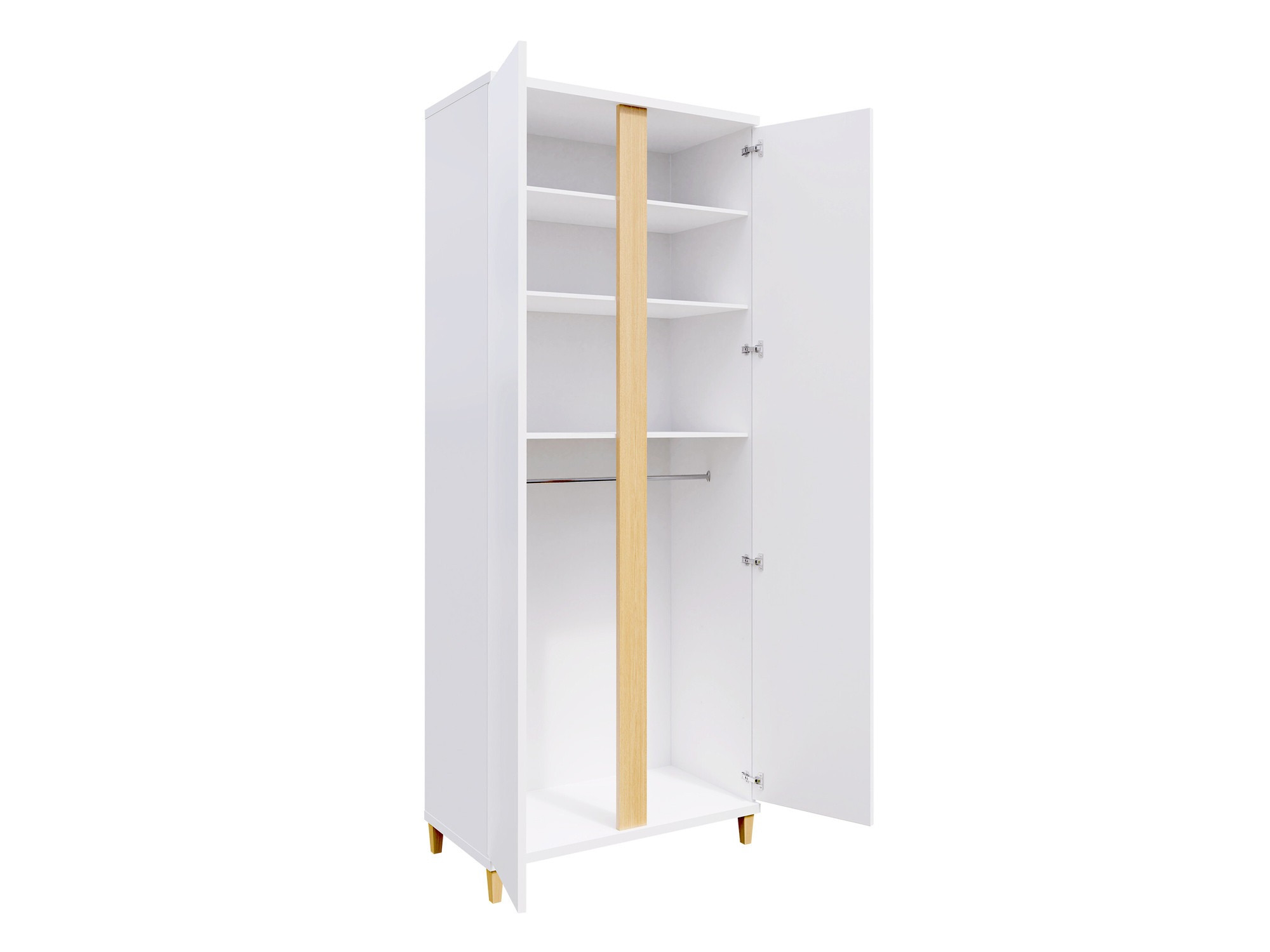 Wardrobe Florem (White + Glossy white + Light wood)