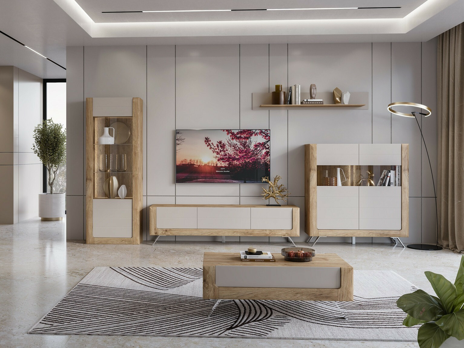 Bookcase Sovera 101 (Golden oak + Cashmere)