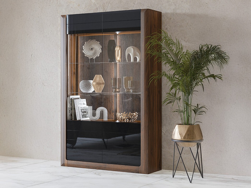 Bookcase Sovera 102 (Nut + Glossy black)