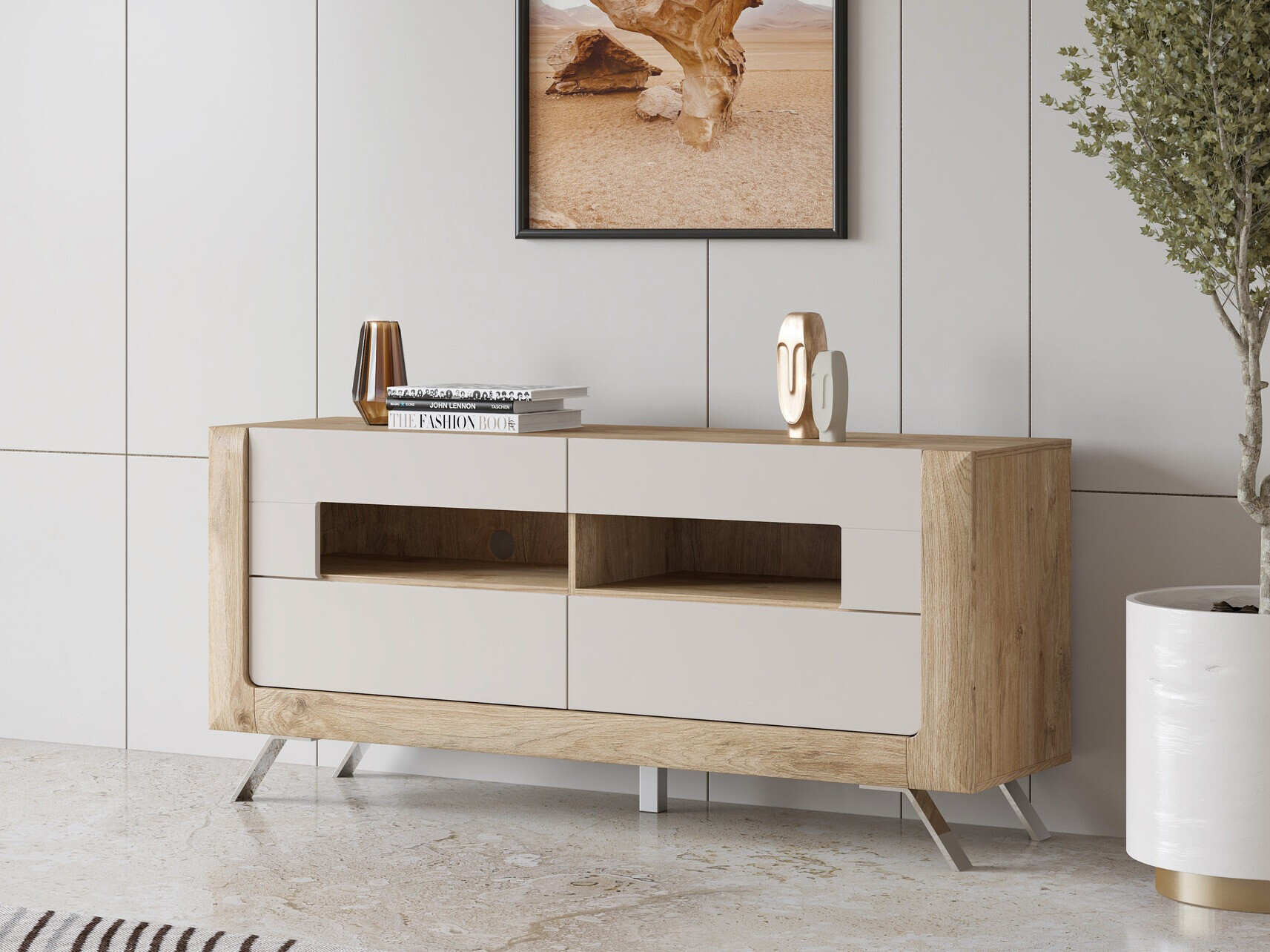 TV stand Sovera 105 (Golden oak + Cashmere)