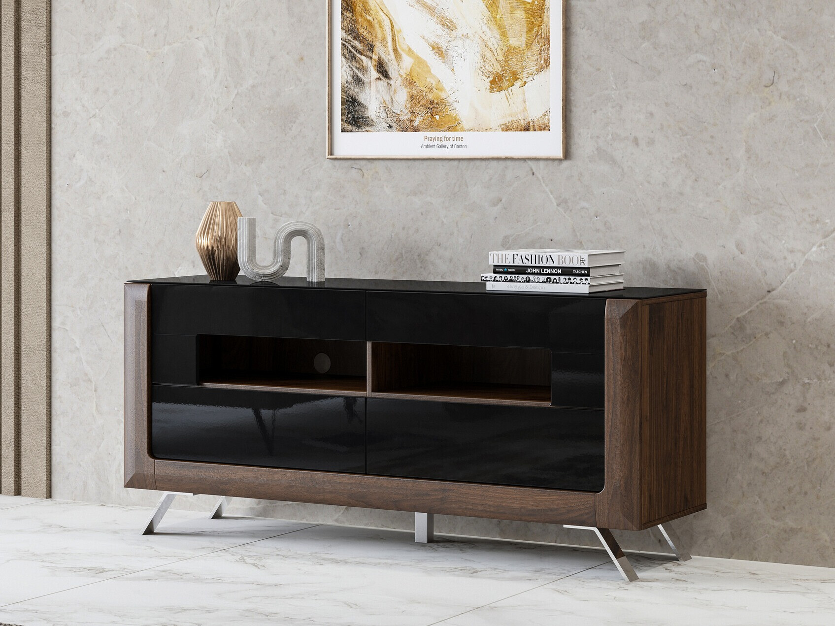 TV stand Sovera 105 (Nut + Glossy black)