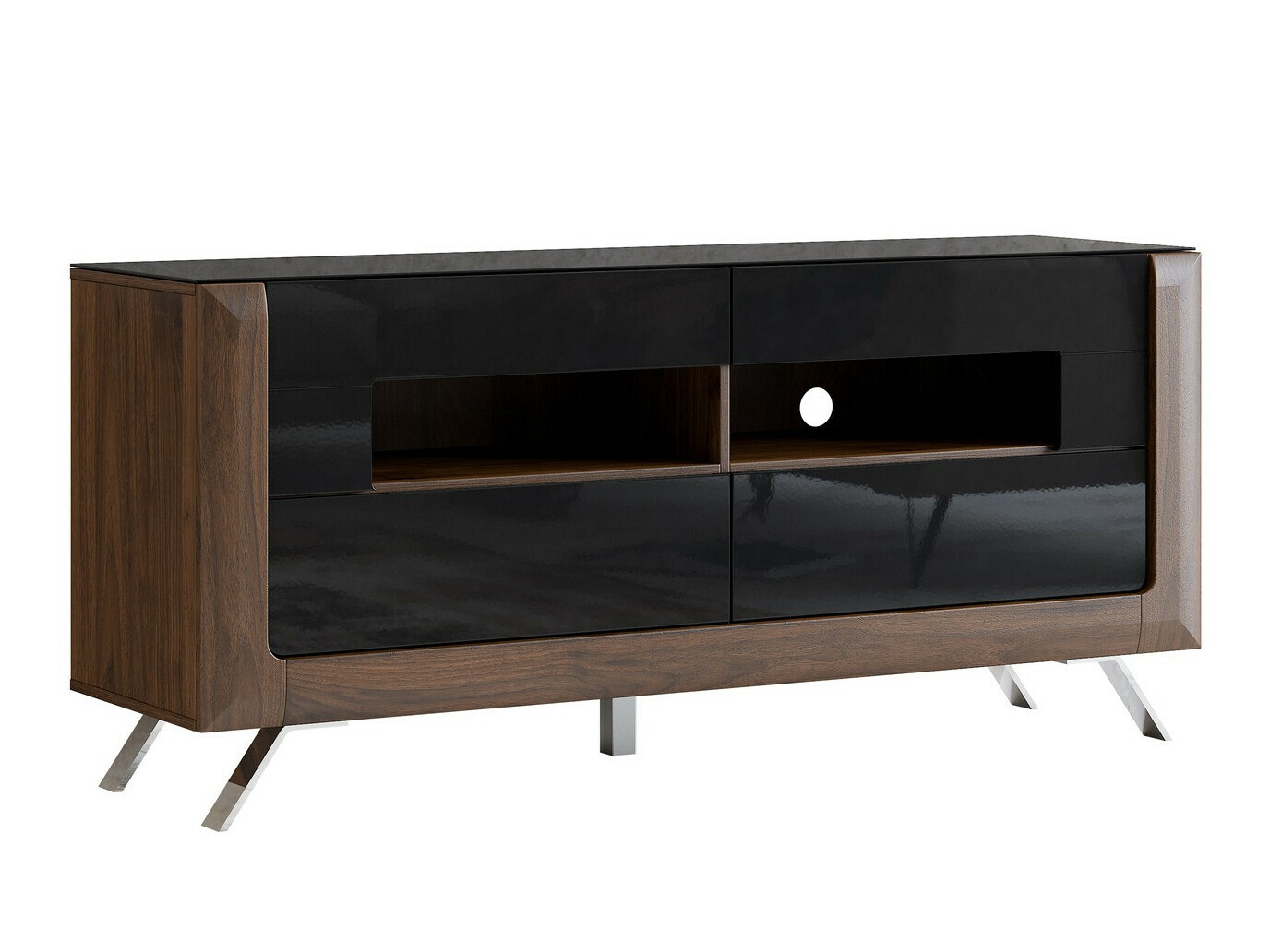 TV stand Sovera 105 (Walnut + Glossy black)