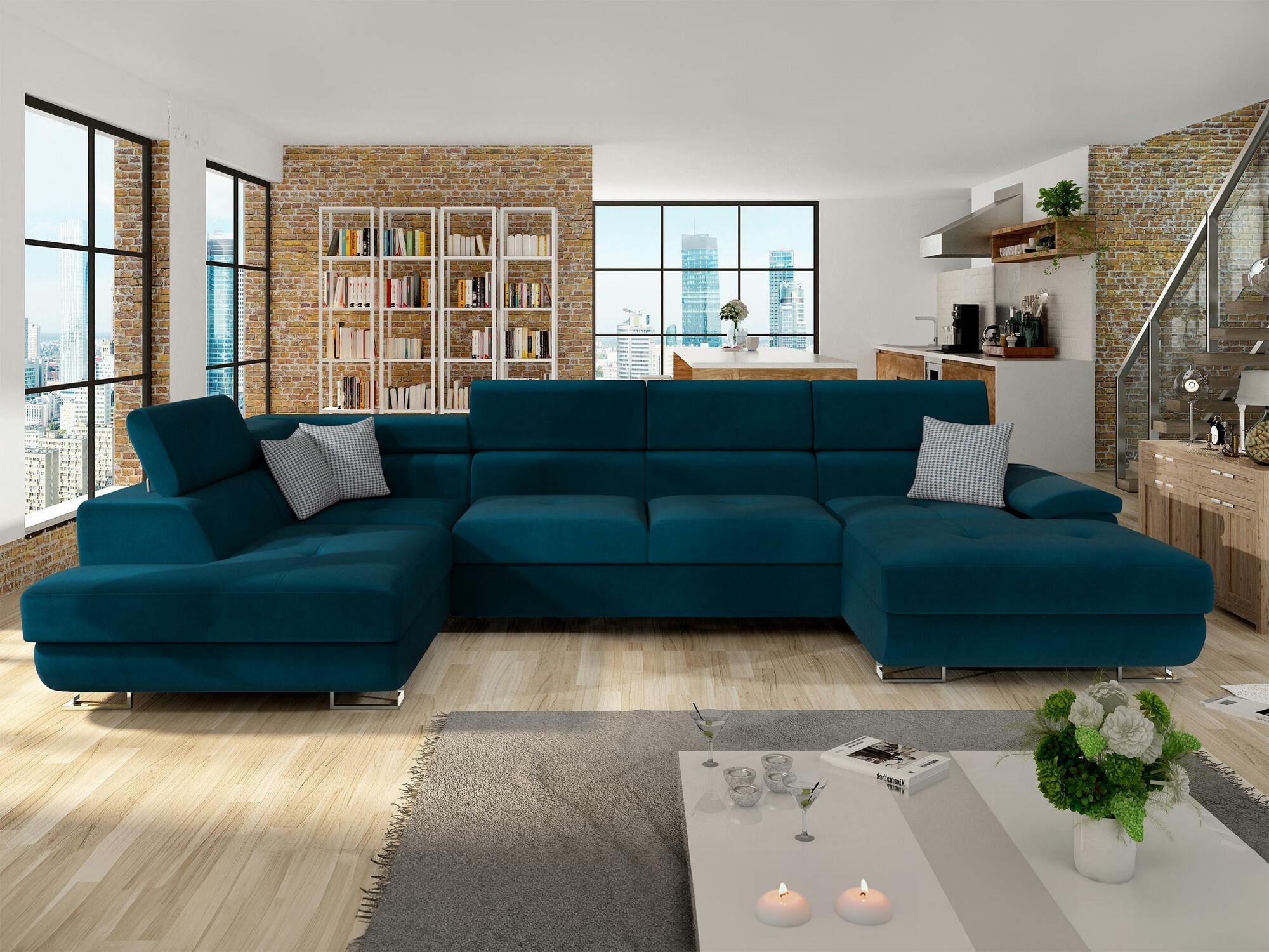 Corner sofa Comfivo Ruta V (Venus Velvet 2911 + Kenia 796)