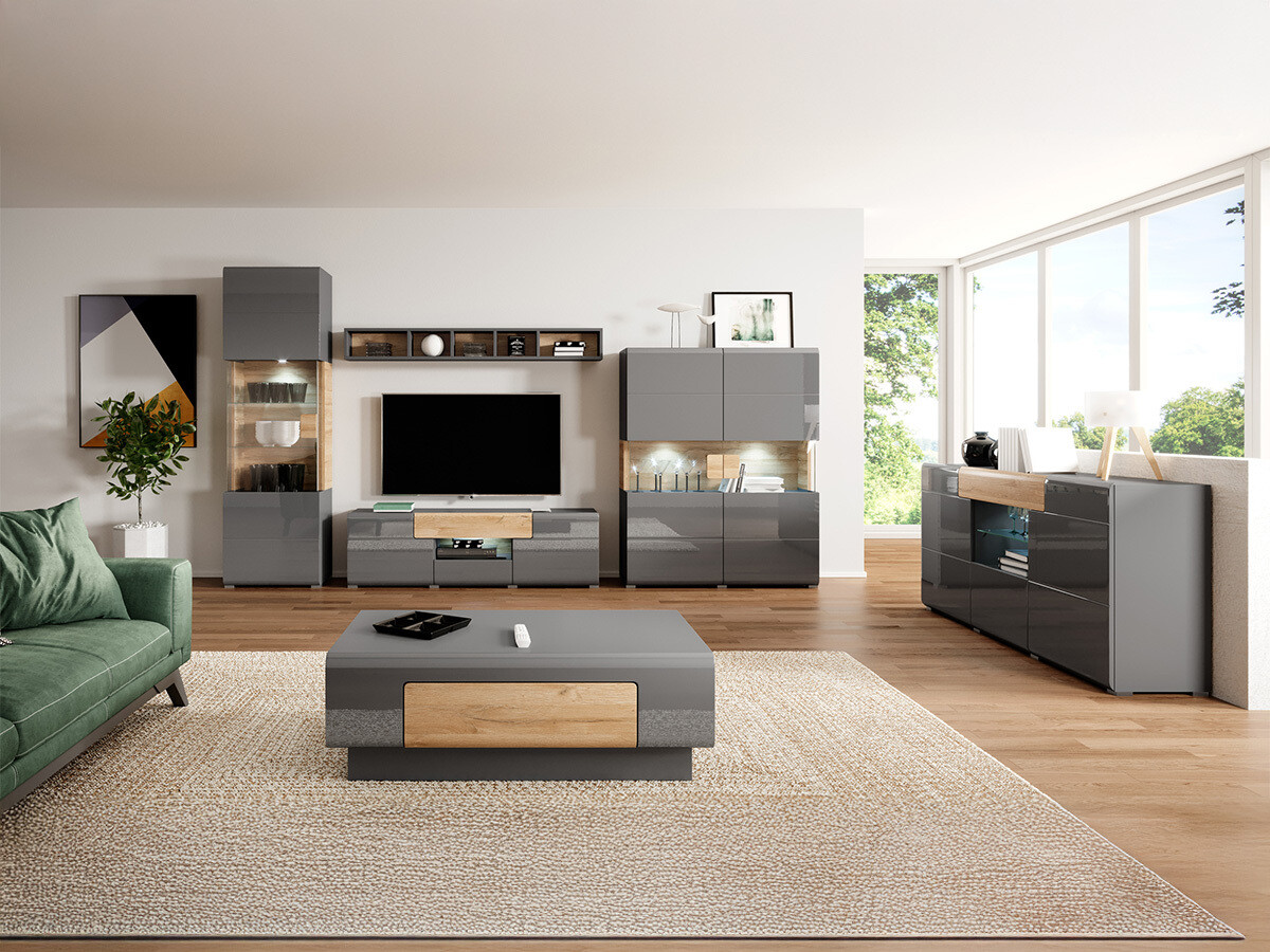 Chest of drawers Torsone 108 (Anthracite + Gloss anthracite + Grandson oak)