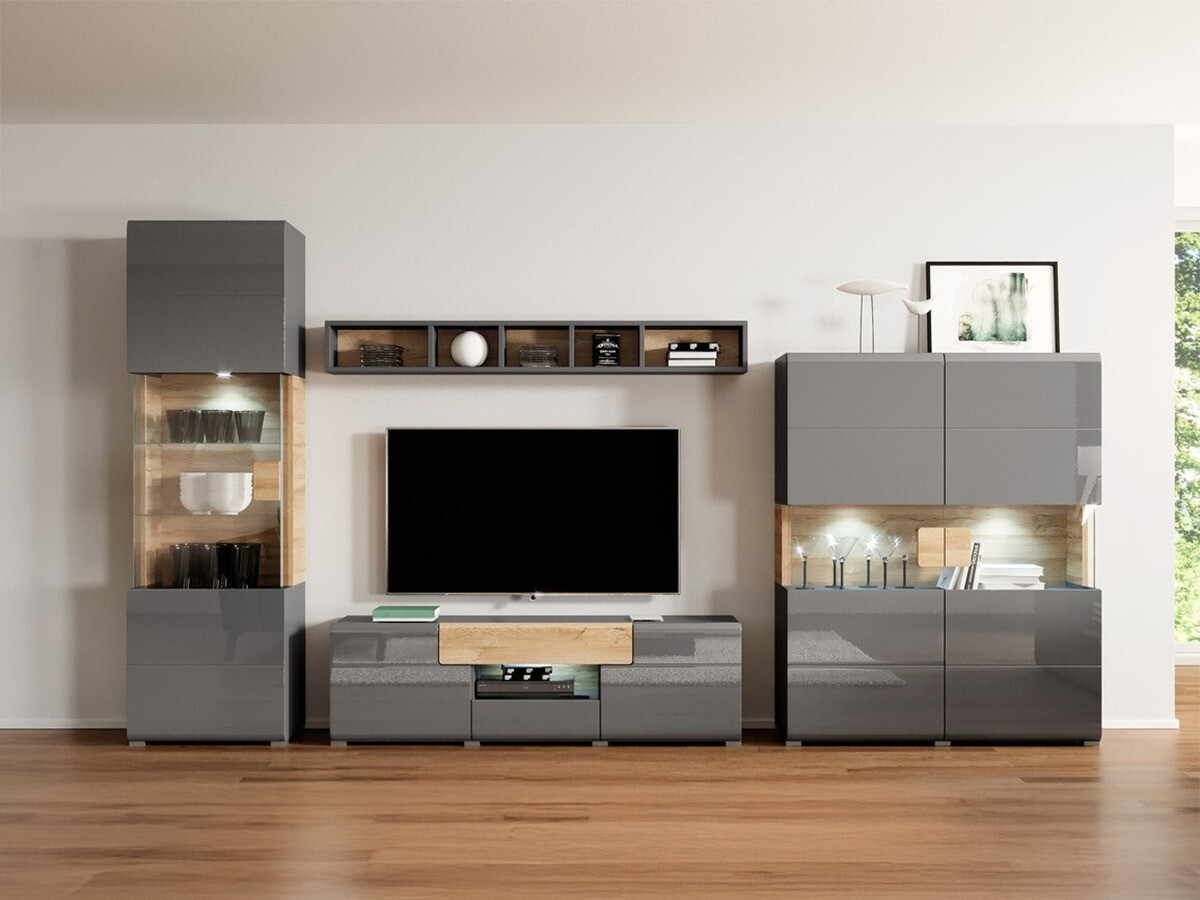 Living room set Torsone 104 (Anthracite + Gloss anthracite + Grandson oak)