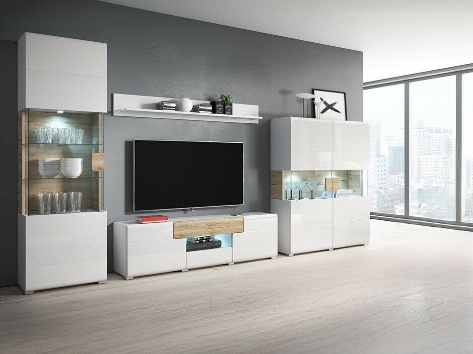 Living room set Torsone 104 (White + Glossy white + San Remo oak)