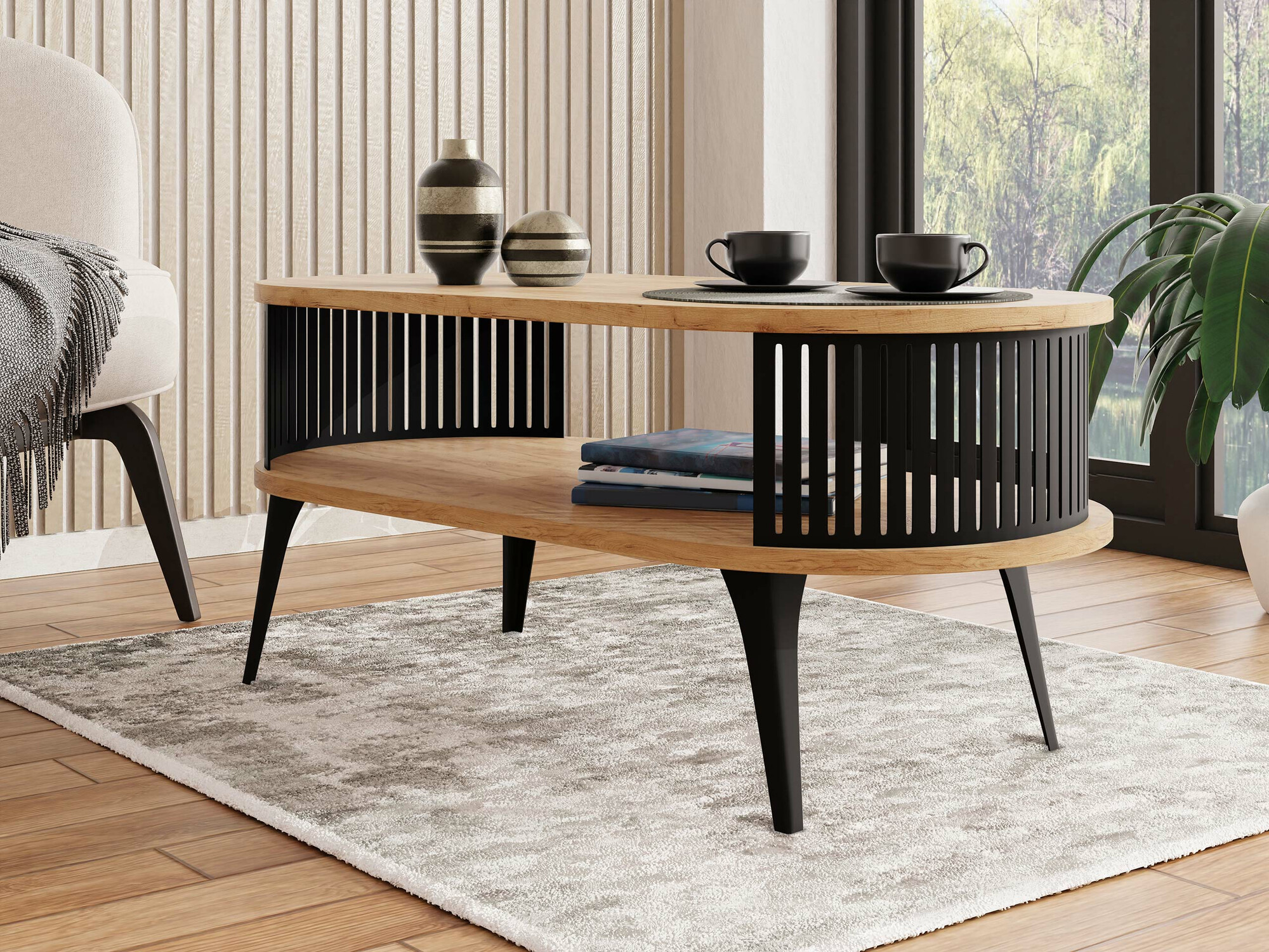 Coffee table Vitum III (Black + Craft golden oak)