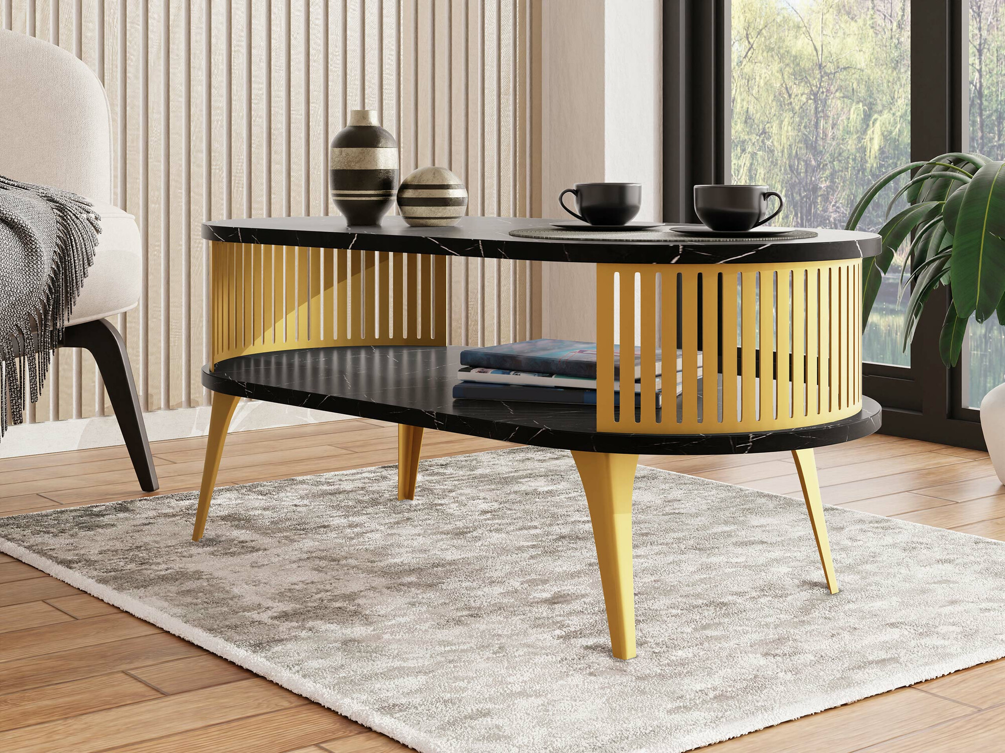 Coffee table Vitum IV (Golden + Black marble)
