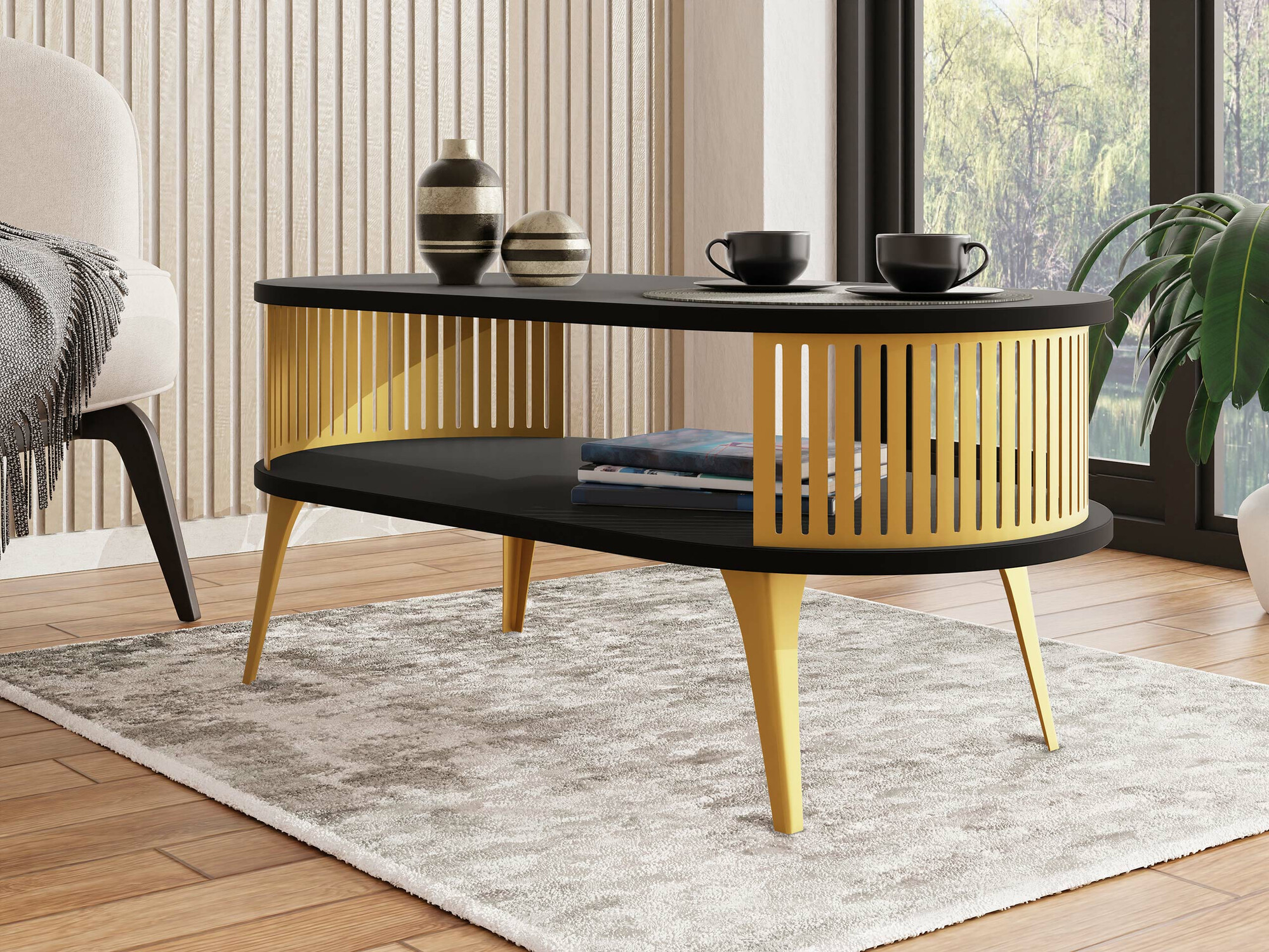 Coffee table Vitum IV (Golden + Black)