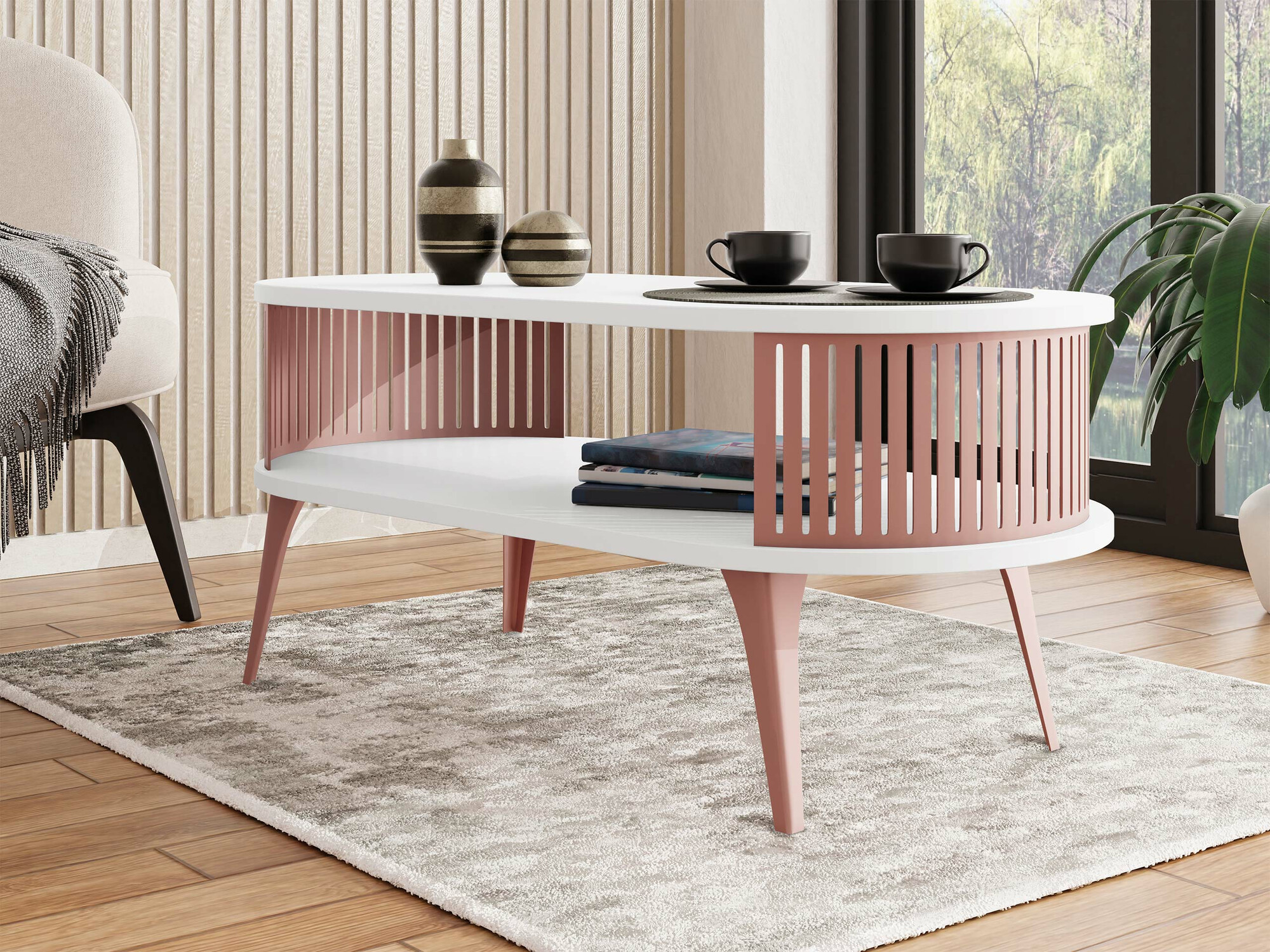 Coffee table Vitum V (Pink + White)