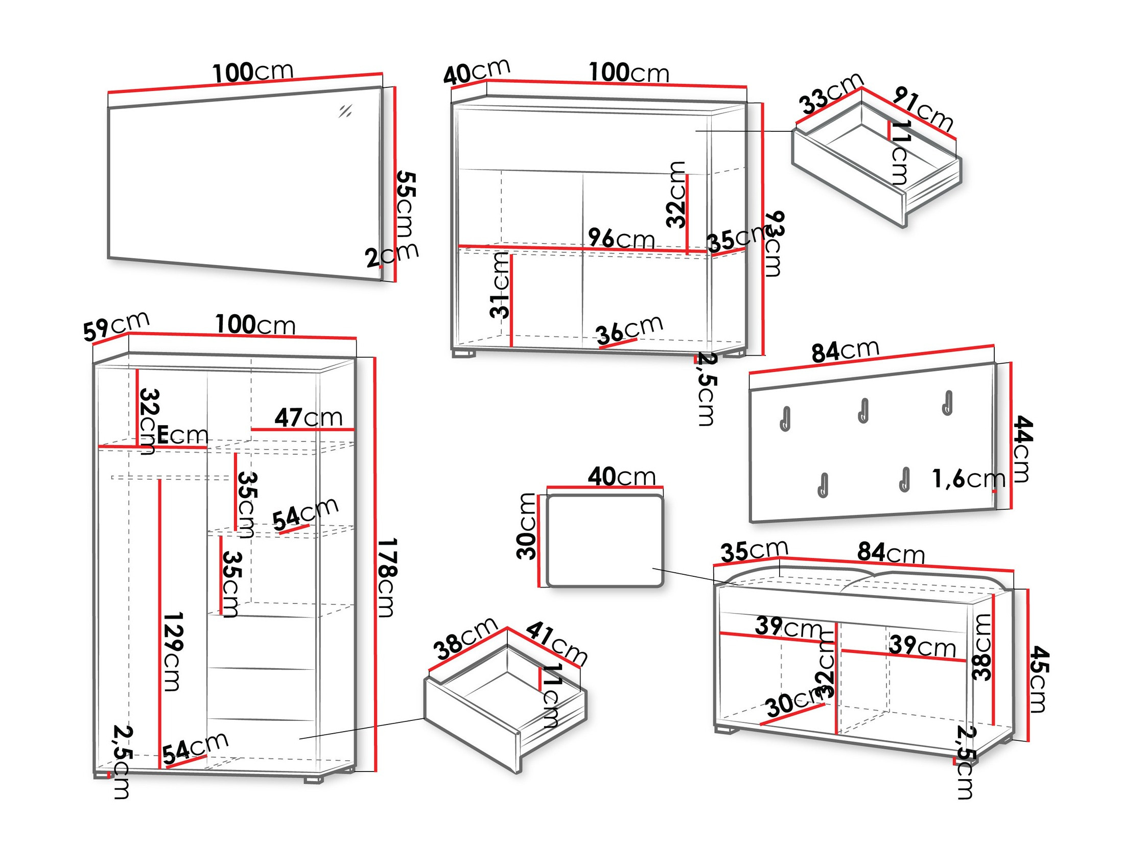 Hallway set Comfivo Tutela V (White)