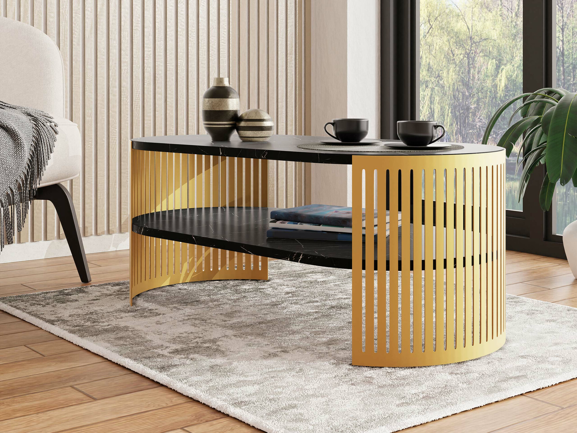 Coffee table Civer IV (Golden + Black marble)