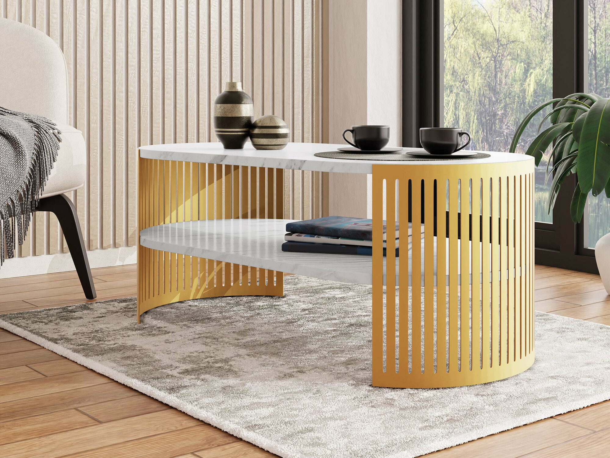 Coffee table Civer IV (Golden + White marble)