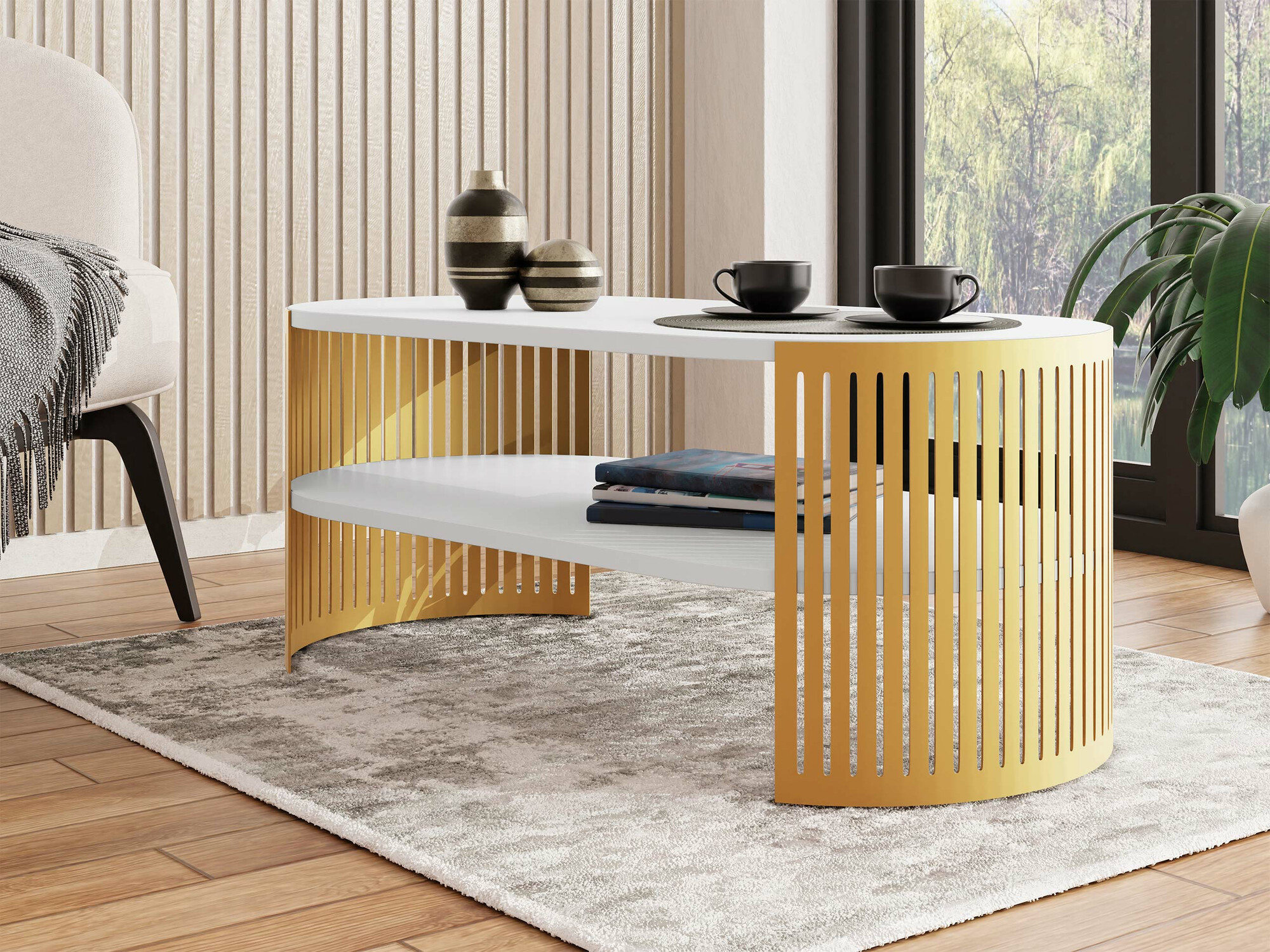 Coffee table Civer IV (Golden + White)