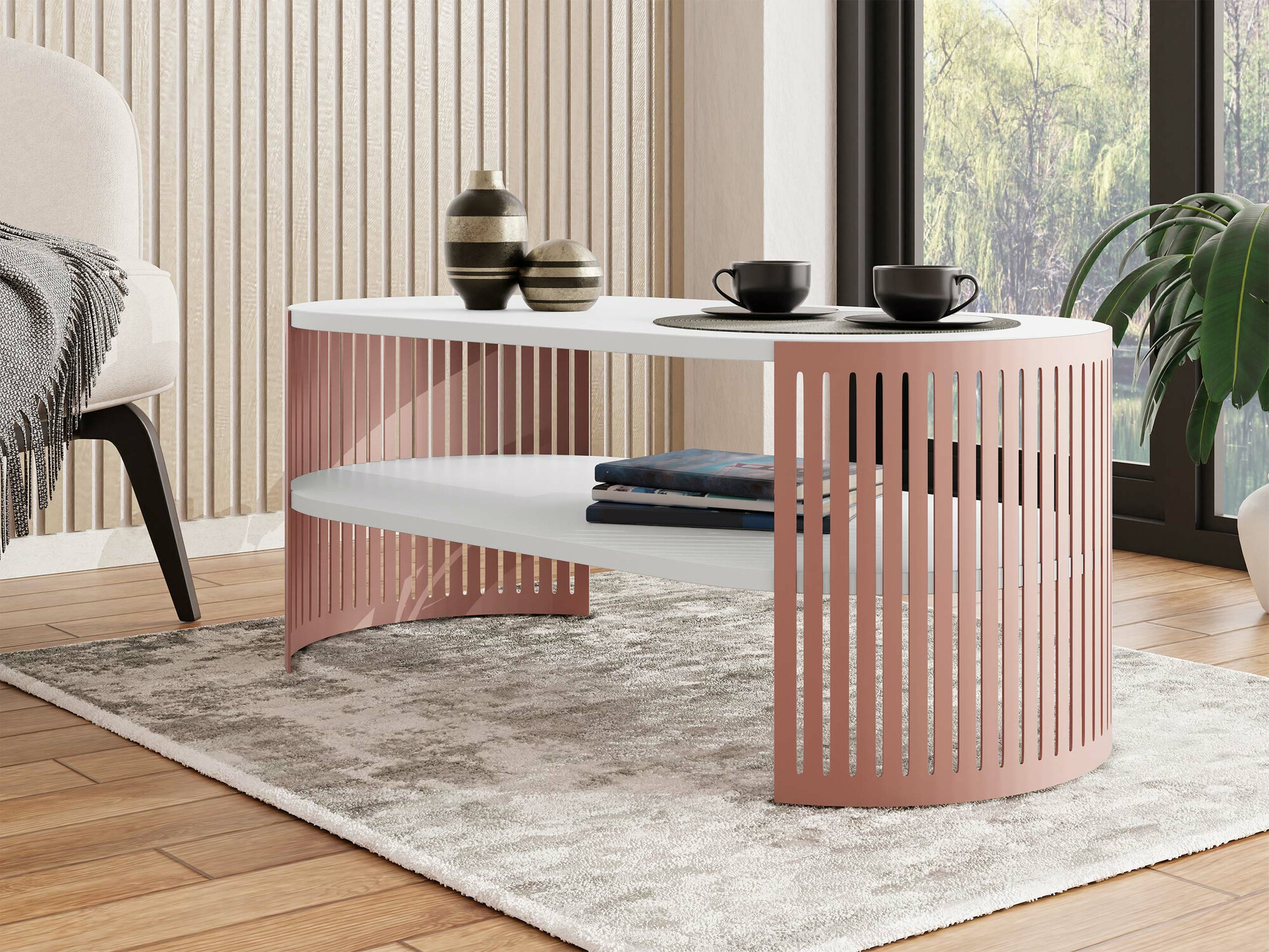 Coffee table Civer V (Pink + White)