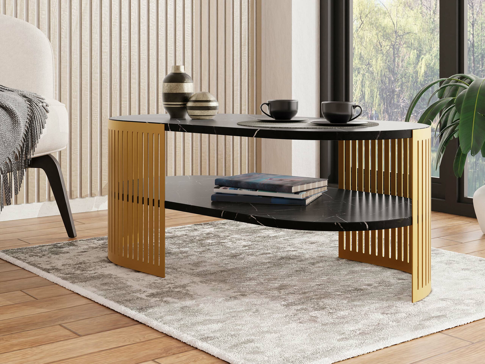 Coffee table Civer VII (Golden + Black marble)