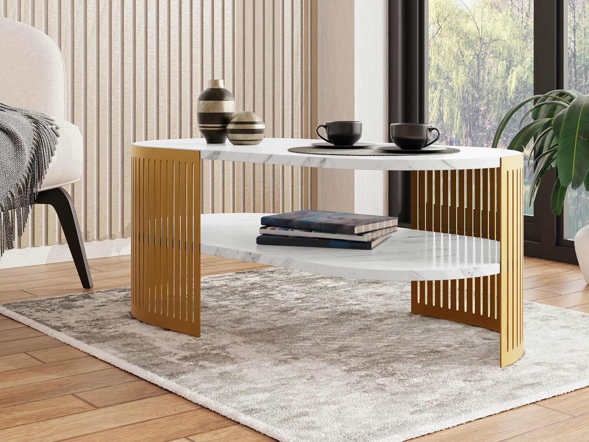Coffee table Civer VII (Golden + White marble)