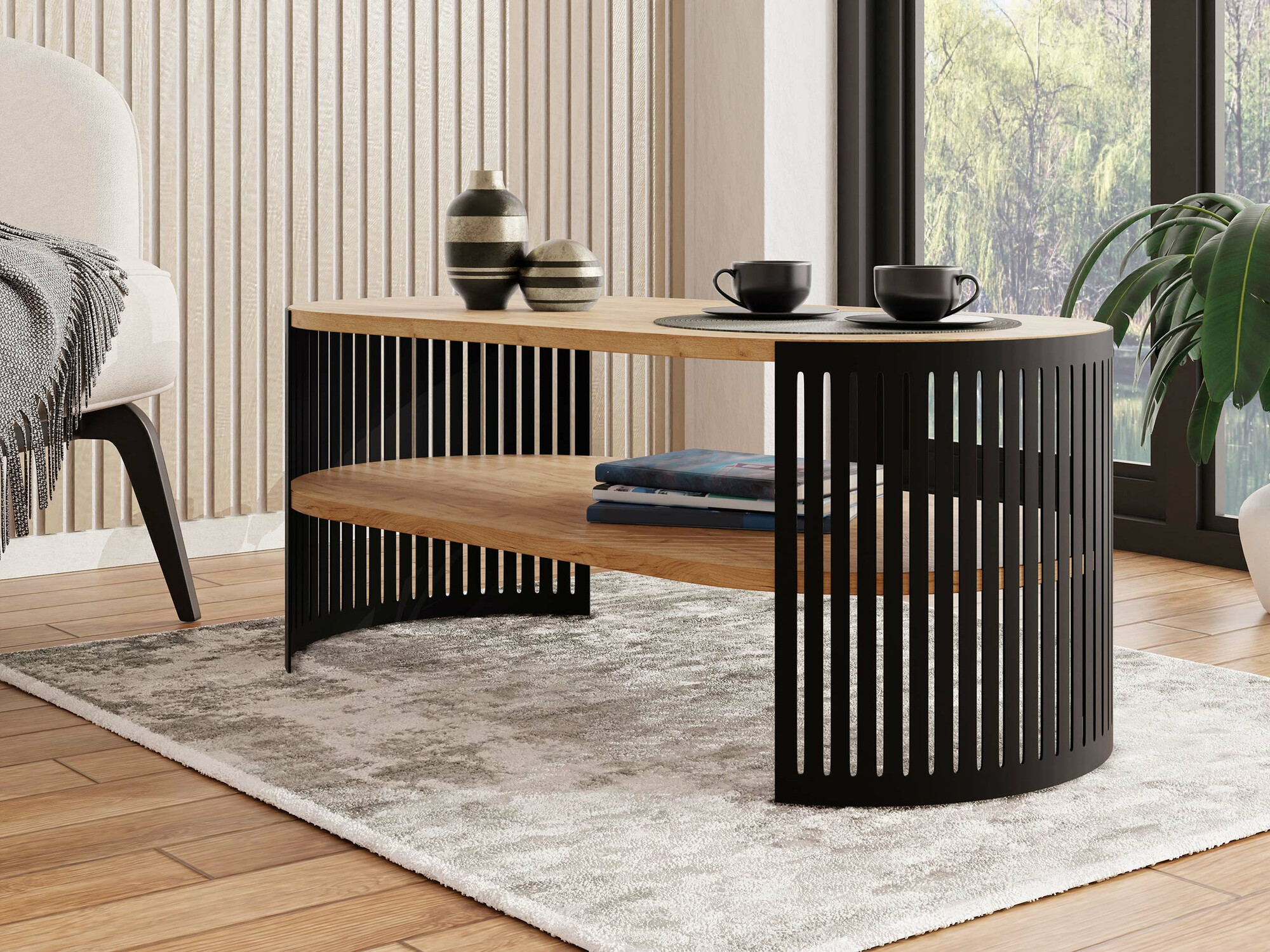 Coffee table Evanola 103 (Black + Craft golden oak)