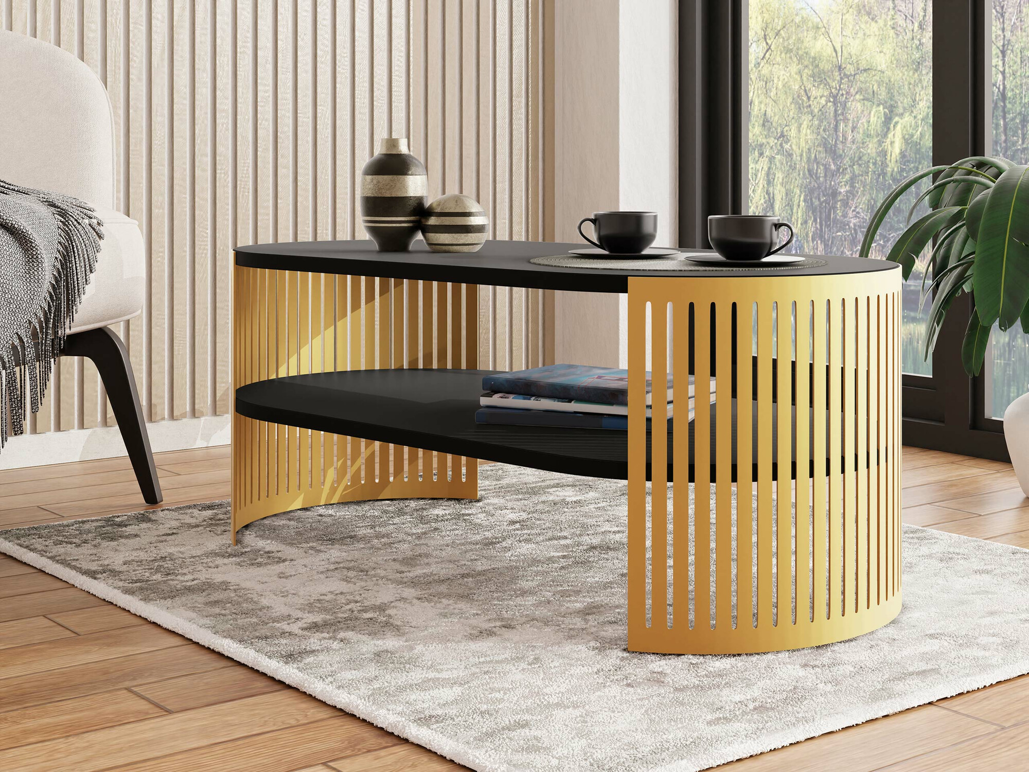 Coffee table Evanola 104 (Golden + Black)