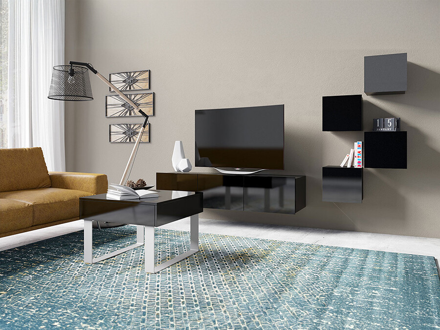 Living room set Tivdalu 139 (Black + Glossy black)