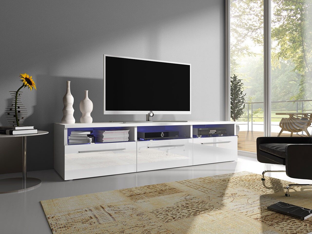 TV stand Uva I (White + Glossy white)