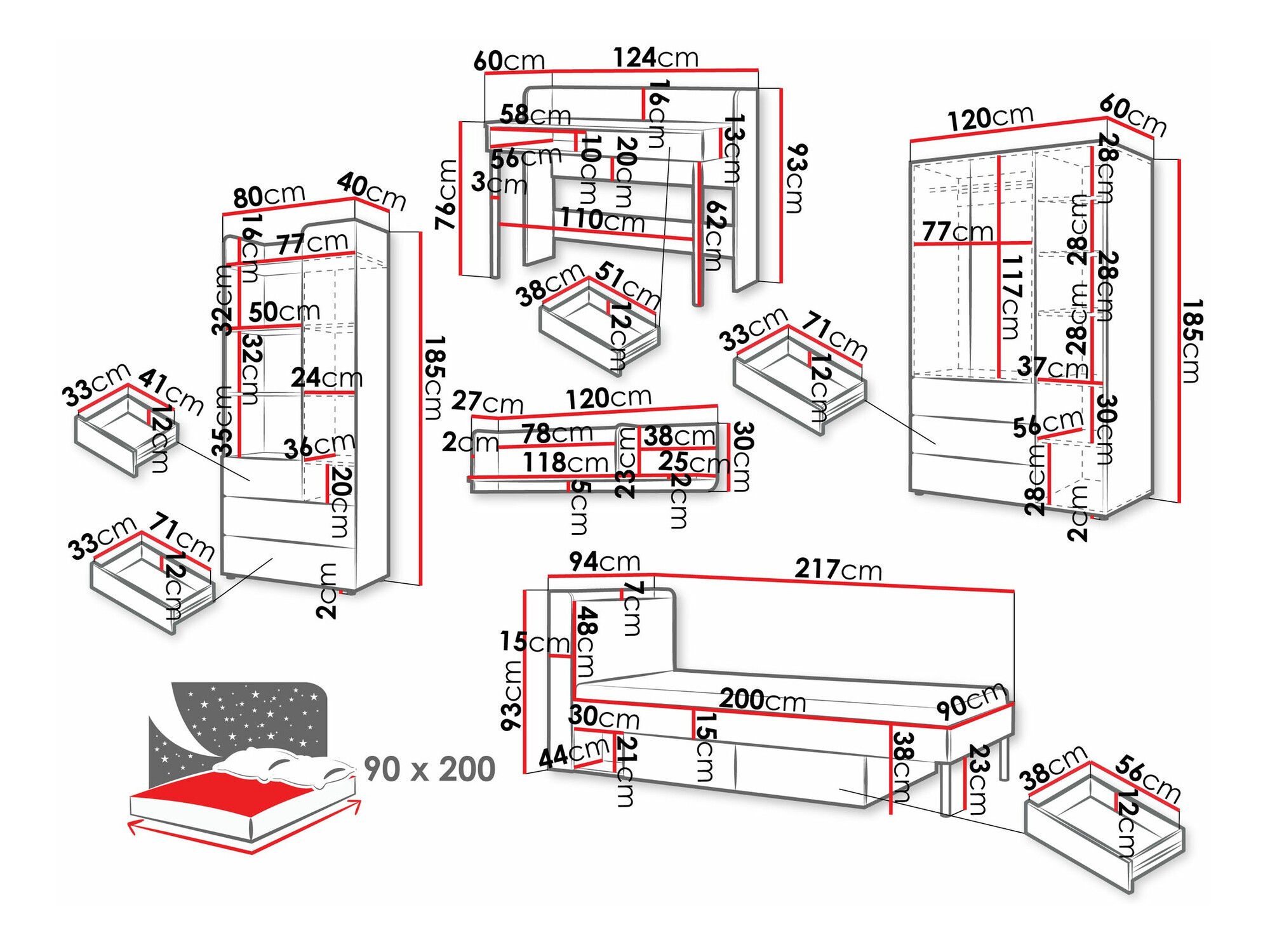 Children's room set Domcali 116 (Grey + Oak)
