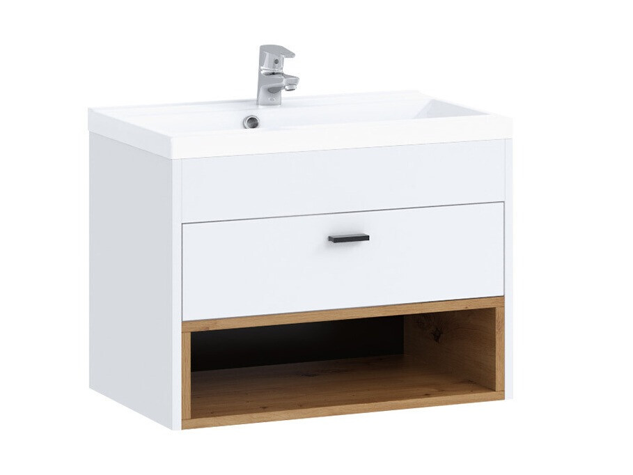 Wall-mounted bathroom cabinet for washbasin Velum (White + Artisan oak)