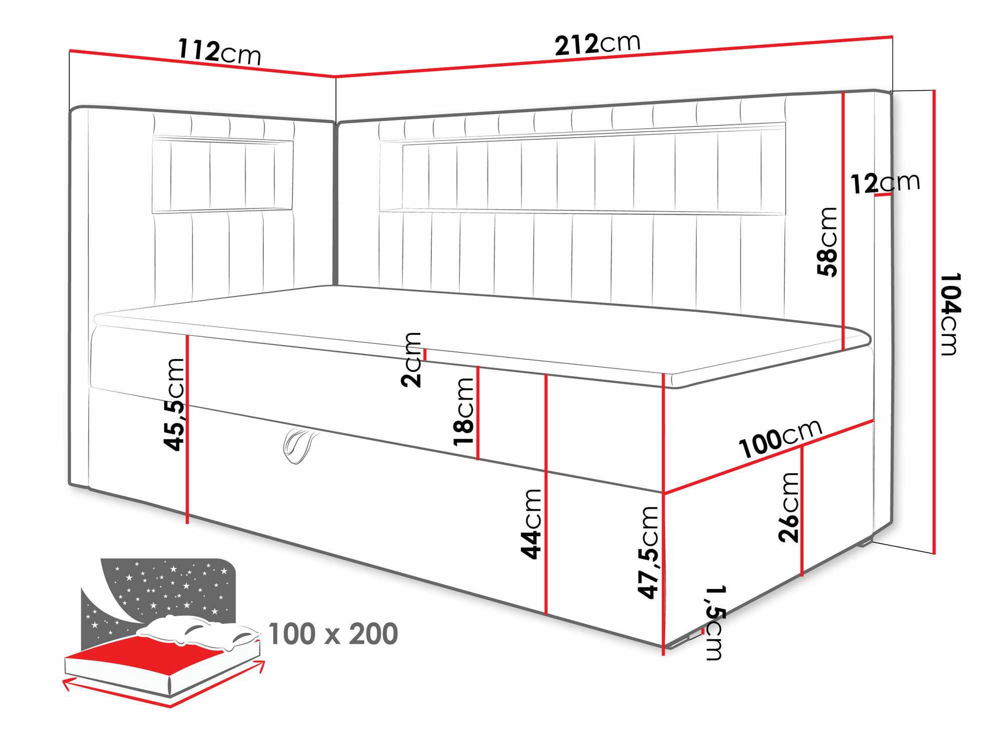 Continental bed Lucus VIII (Soft 017 + Fresh 37)