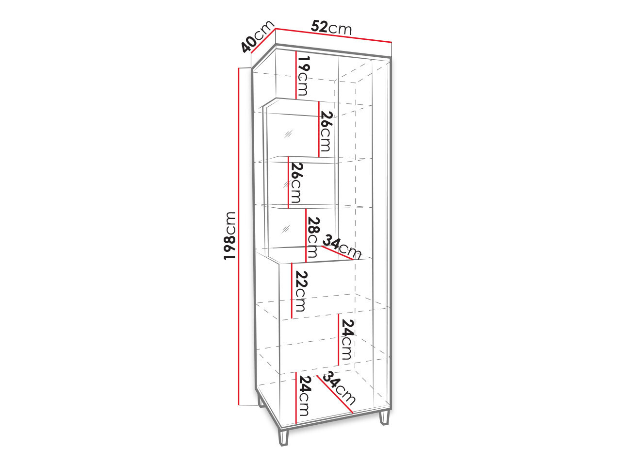Bookcase Florem I (White + Glossy white + Light wood)