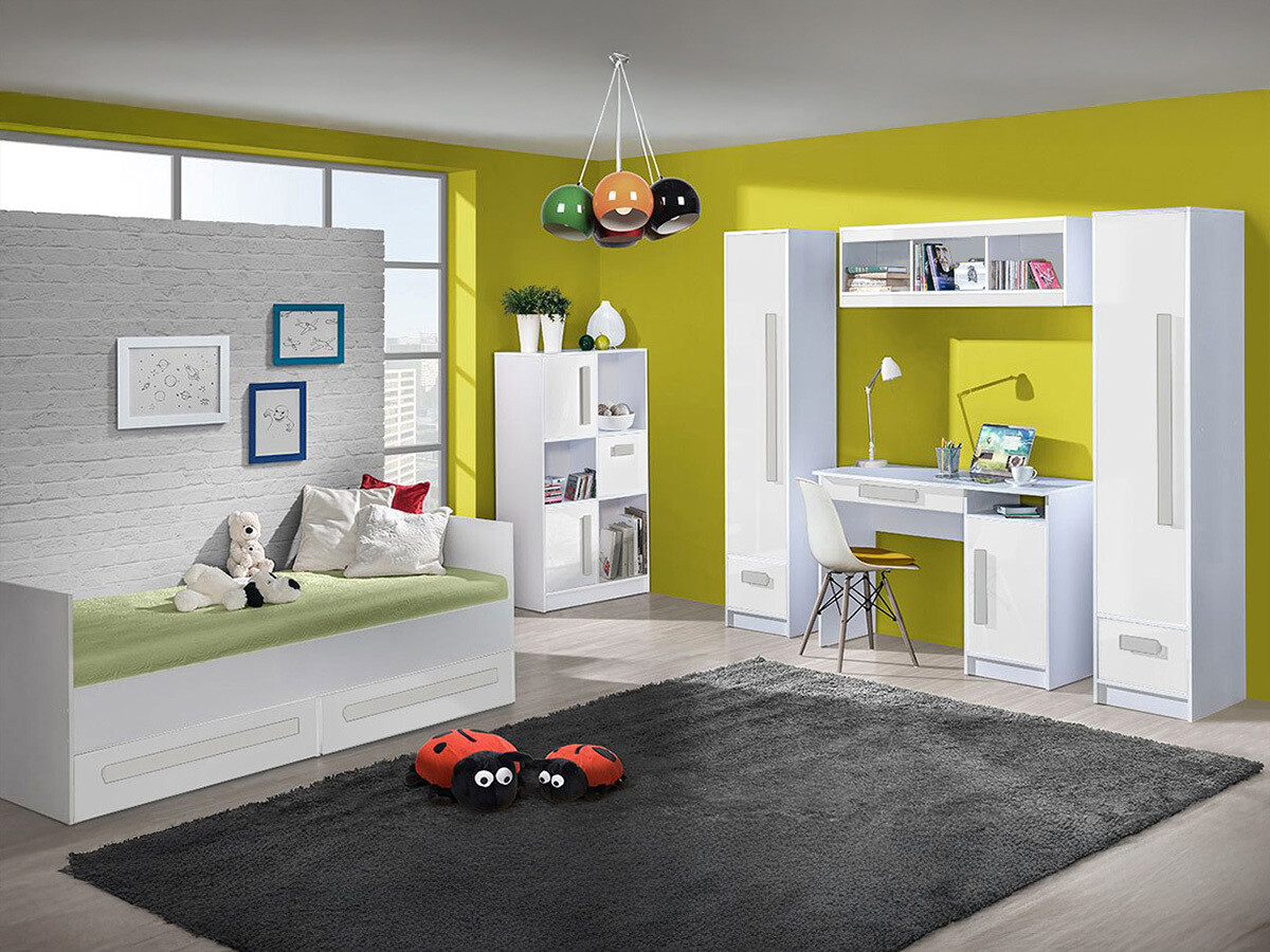 Children's room set Merevari 108 (White + Glossy white + Grey)