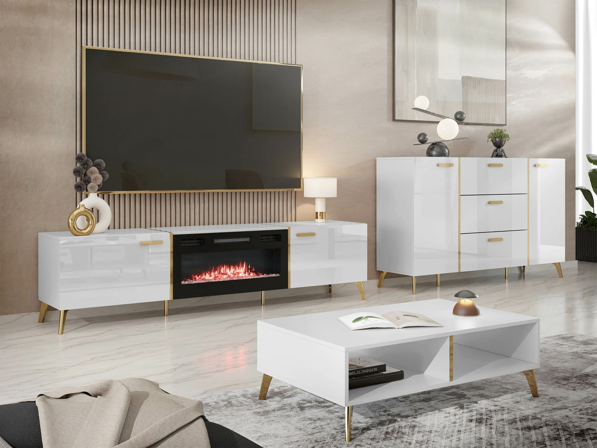 Chest of drawers Comfivo Capella I (White + Glossy white)