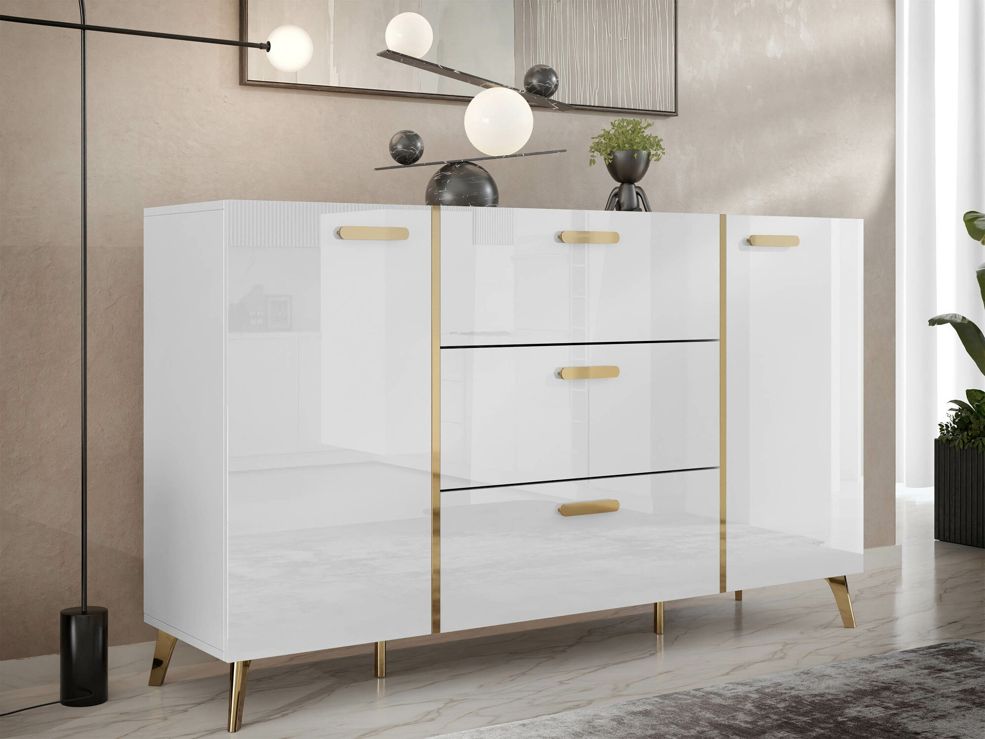 Chest of drawers Comfivo Capella I (White + Glossy white)