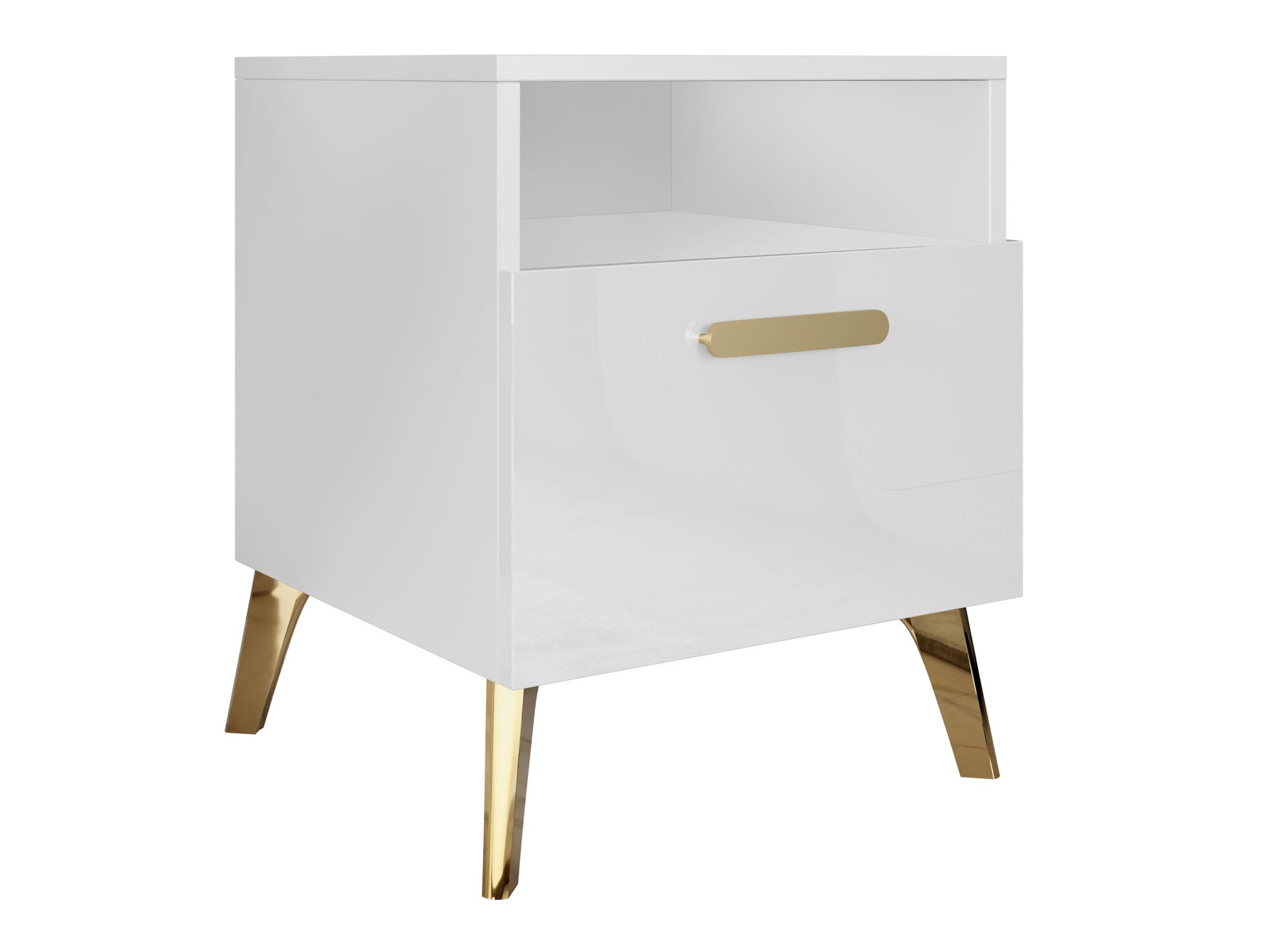 Bedside table Comfivo Capella (White + Glossy white)