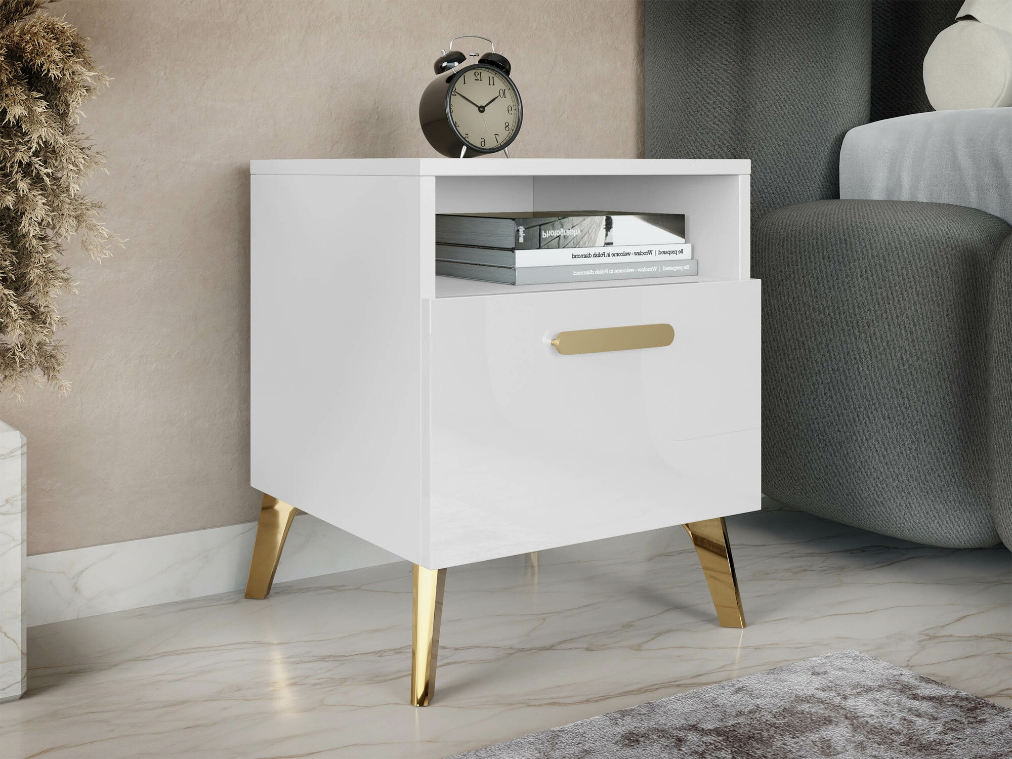 Bedside table Comfivo Capella (White + Glossy white)