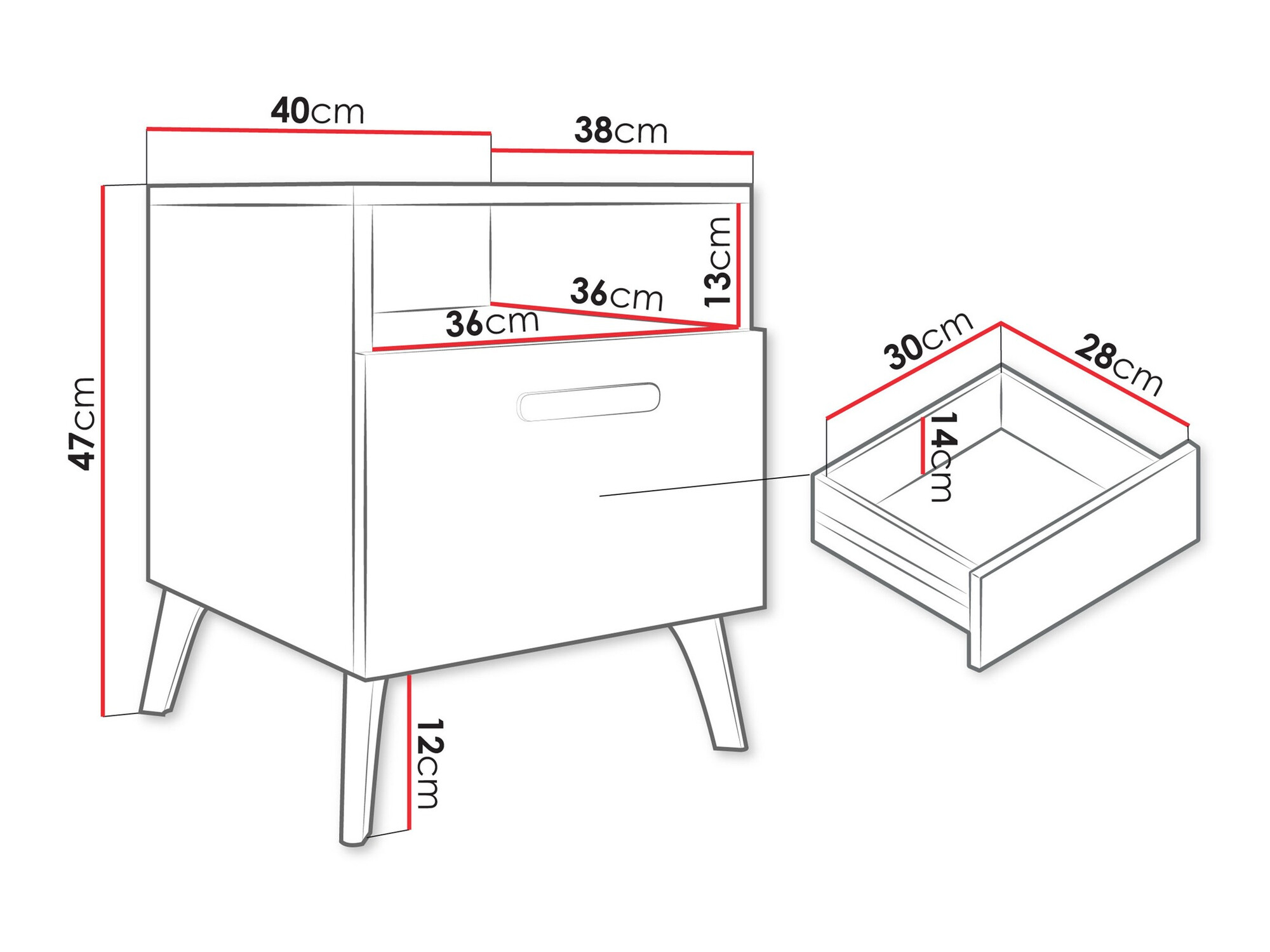 Bedside table Comfivo Capella (White + Glossy white)