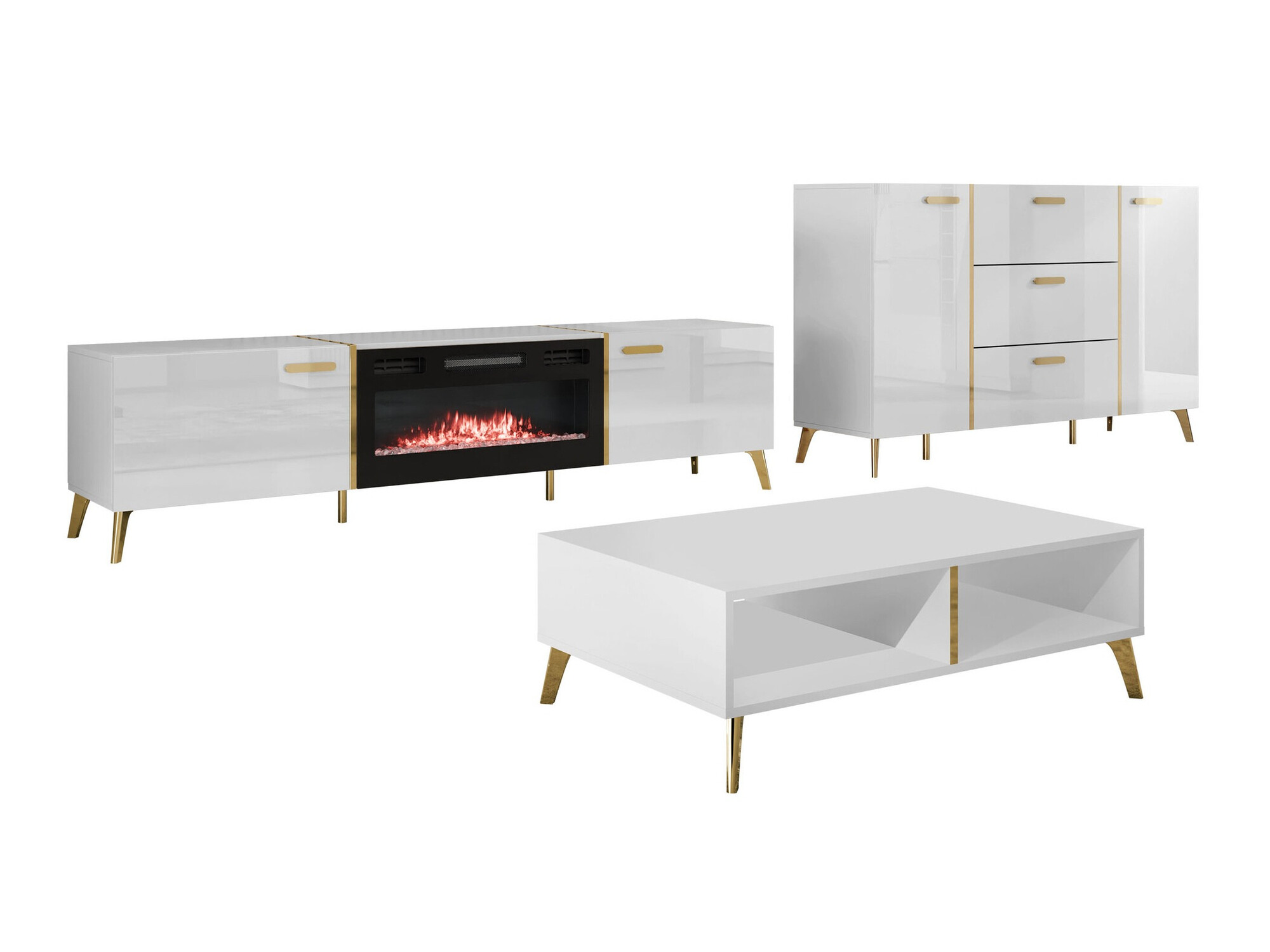 Living room set Comfivo Teslomo 115 (White + Glossy white)