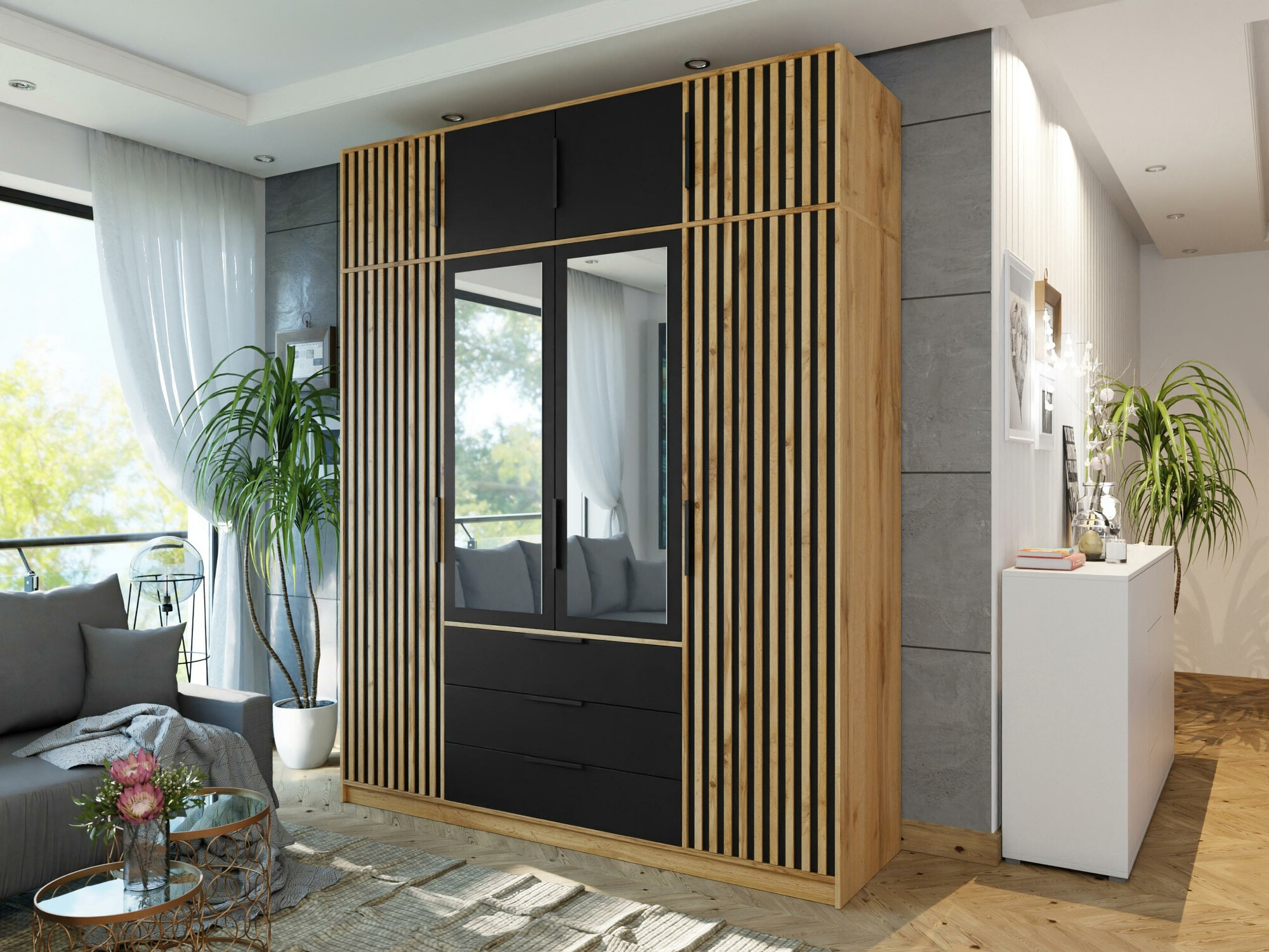 Wardrobe Enolevo 108 (Wotan Oak + Black)