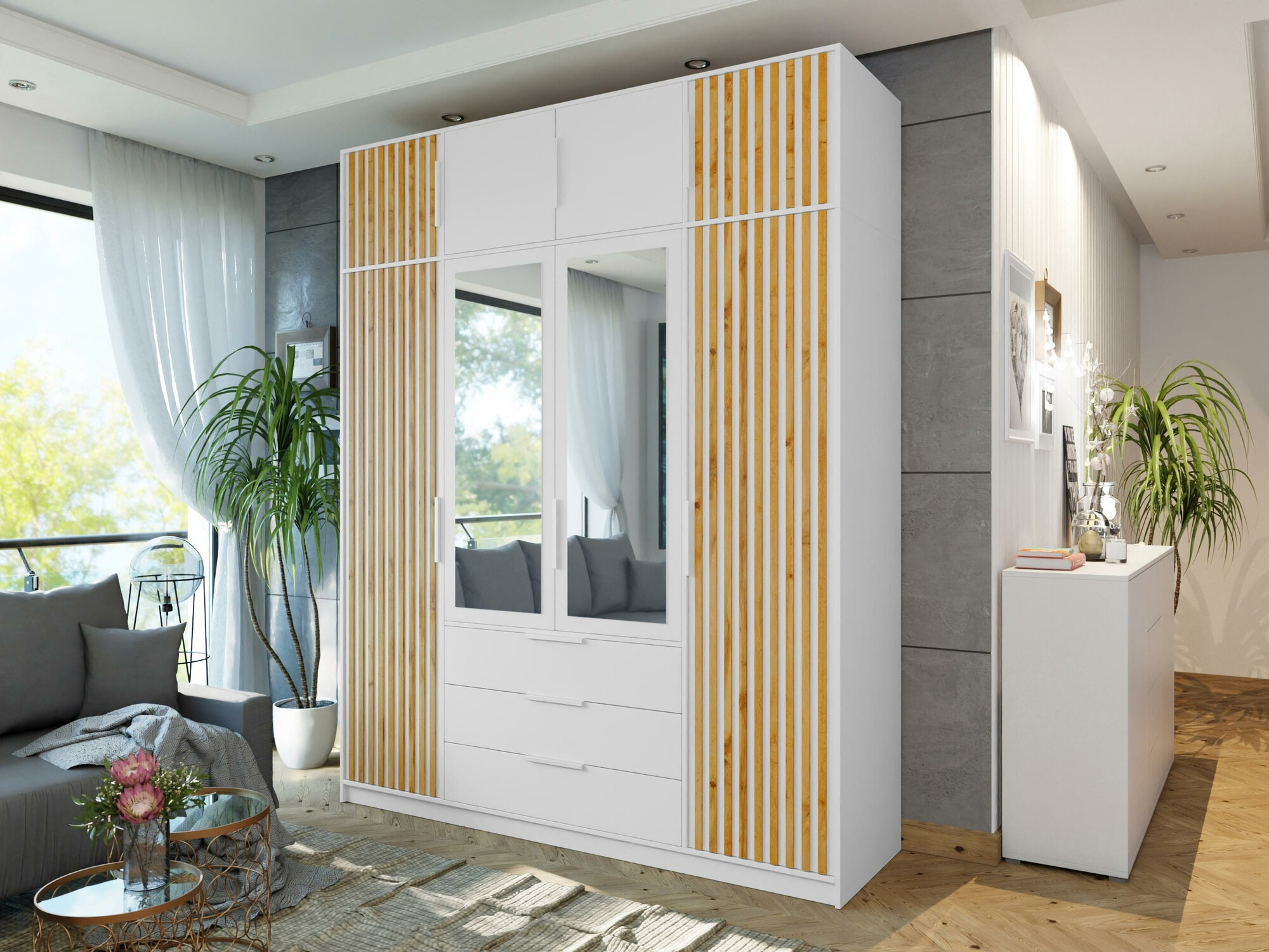 Wardrobe Collis II (White + Wotan Oak)
