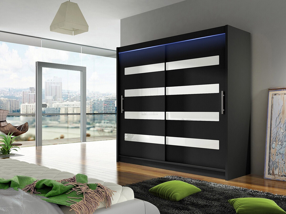 Wardrobe Closico Pallor XI (Black + Glossy white)
