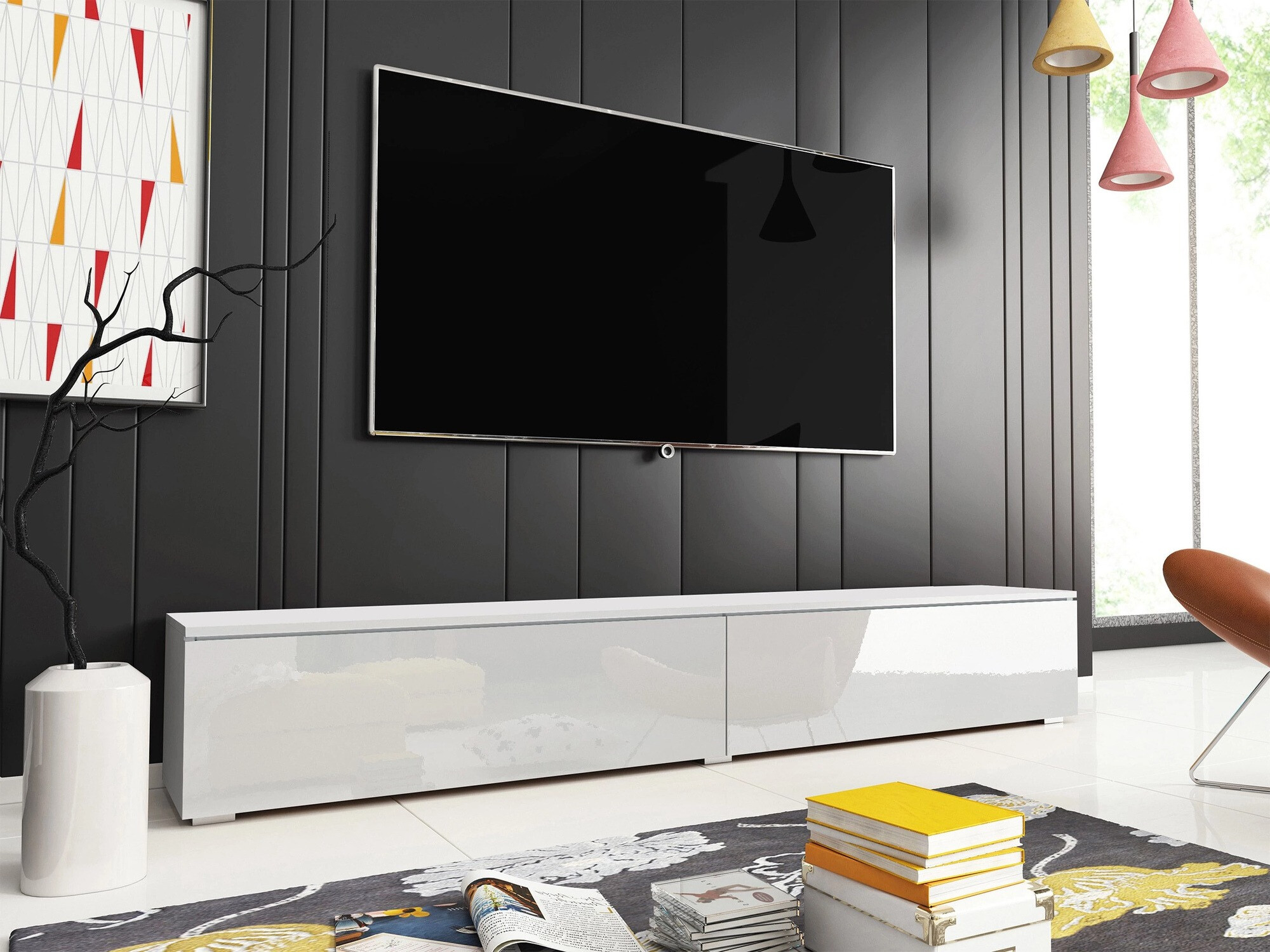 TV stand Scientia I (White + Glossy white)