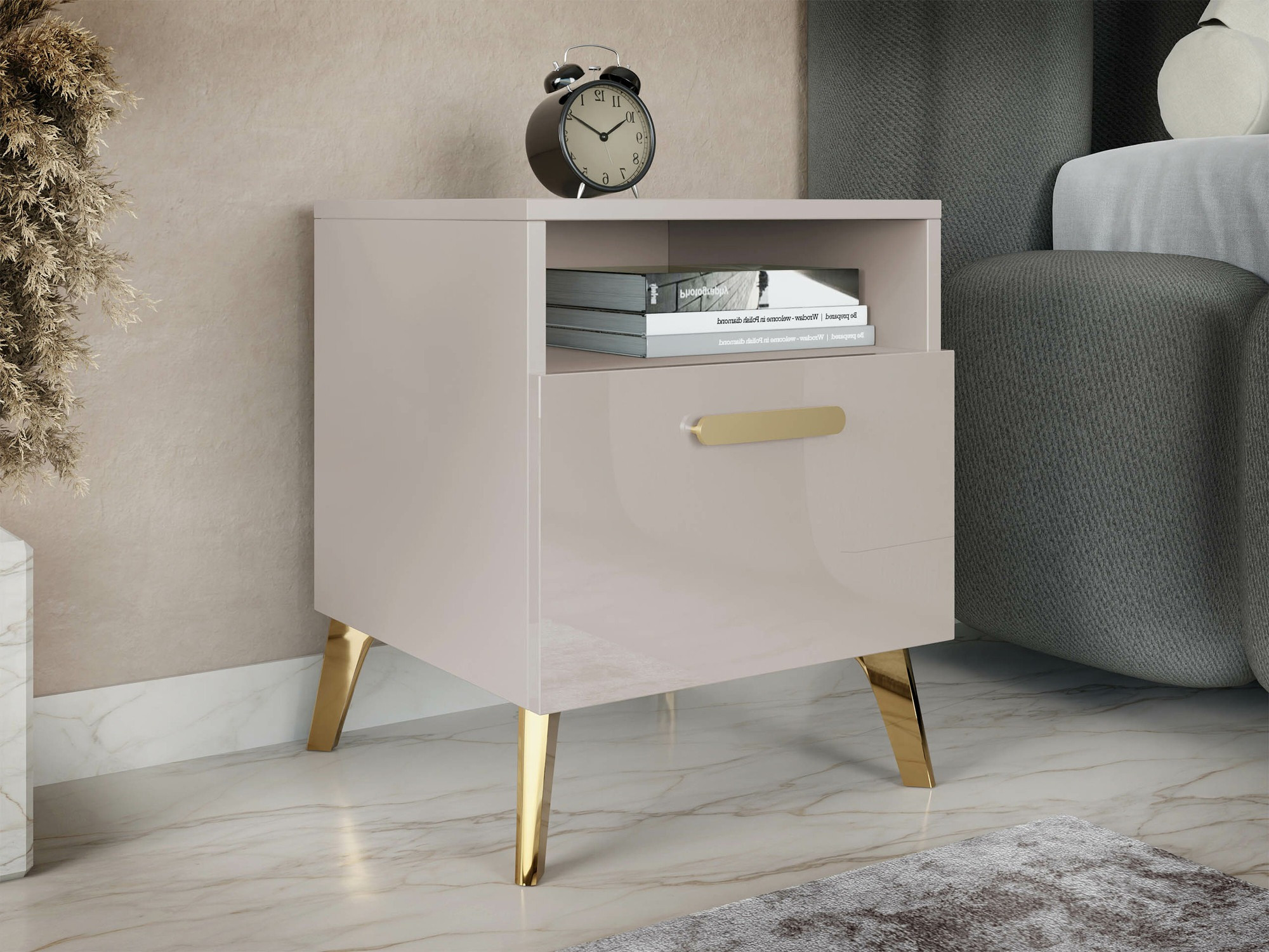 Bedside table Comfivo Capella (Cashmere + Glossy cashmere)