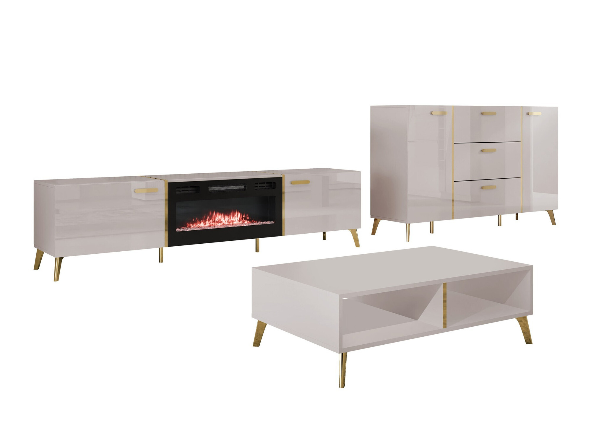 Living room set Comfivo Teslomo 115 (Cashmere + Glossy cashmere)